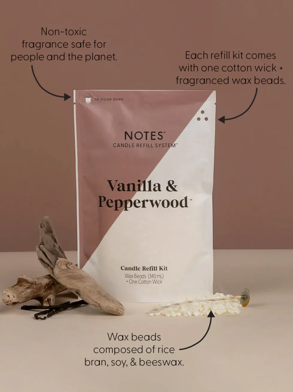 Sustainable Candle Refill Kit - NOTES Vanilla & Pepperwood