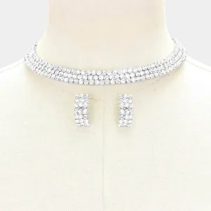 Three Row Clear Diamond Crystal Choker and Earrings | 101773