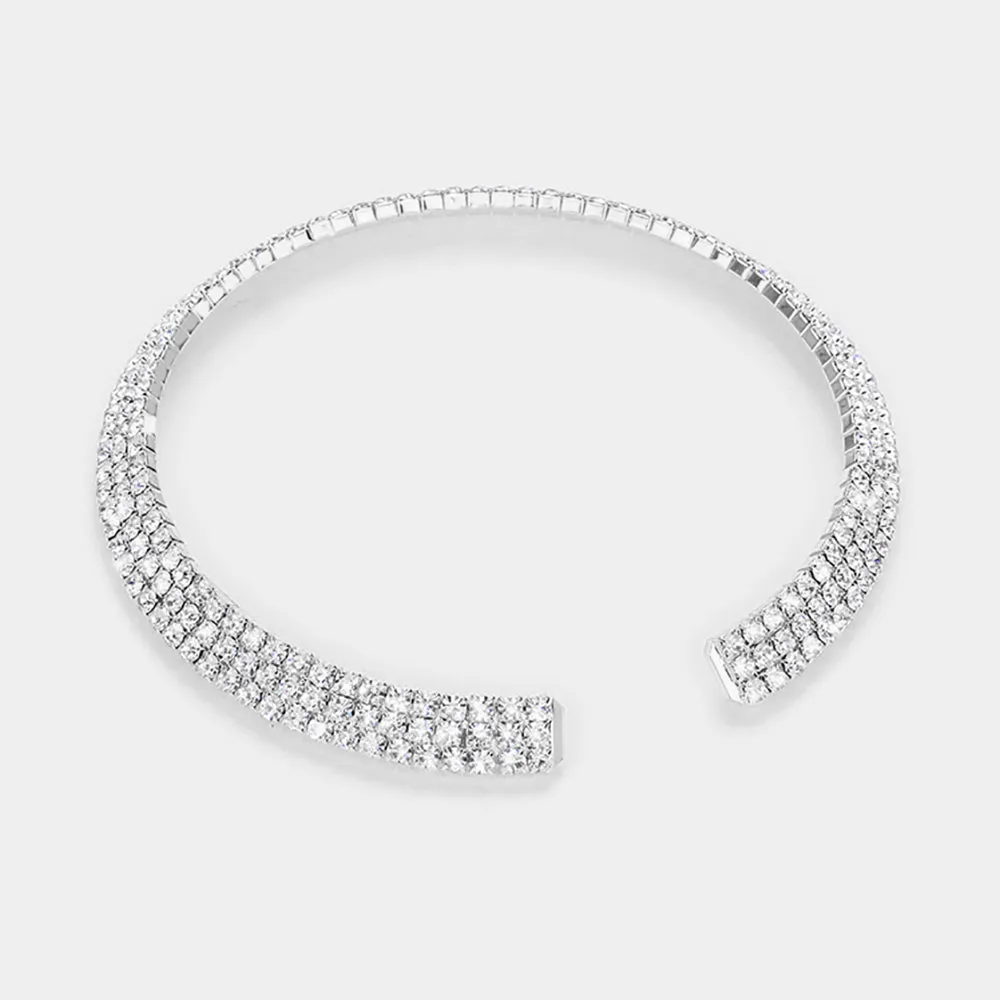 Three Row Clear Diamond Crystal Choker and Earrings | 101773