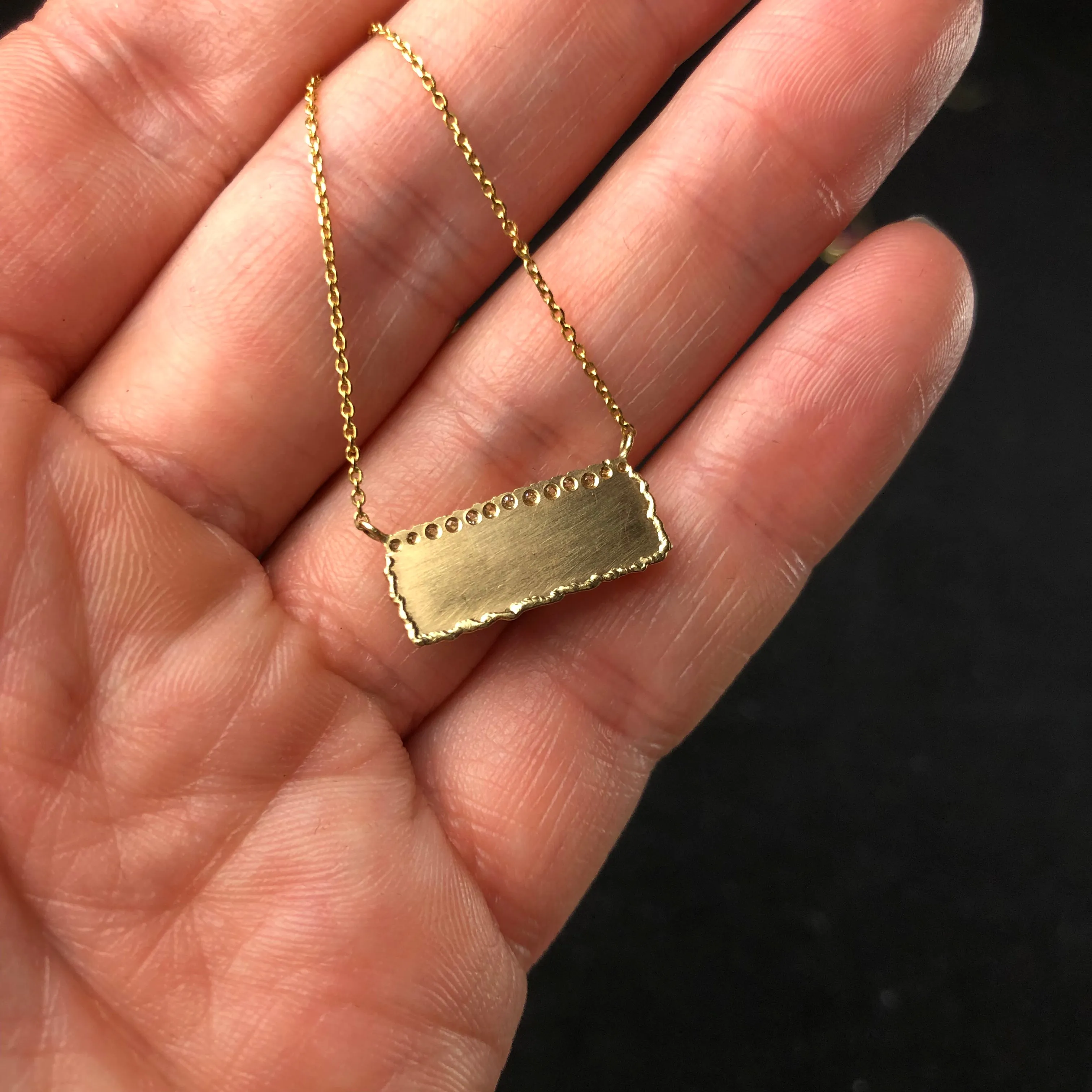 Tourmaline Ruffled Gold Bar Necklace