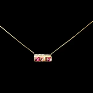 Tourmaline Ruffled Gold Bar Necklace