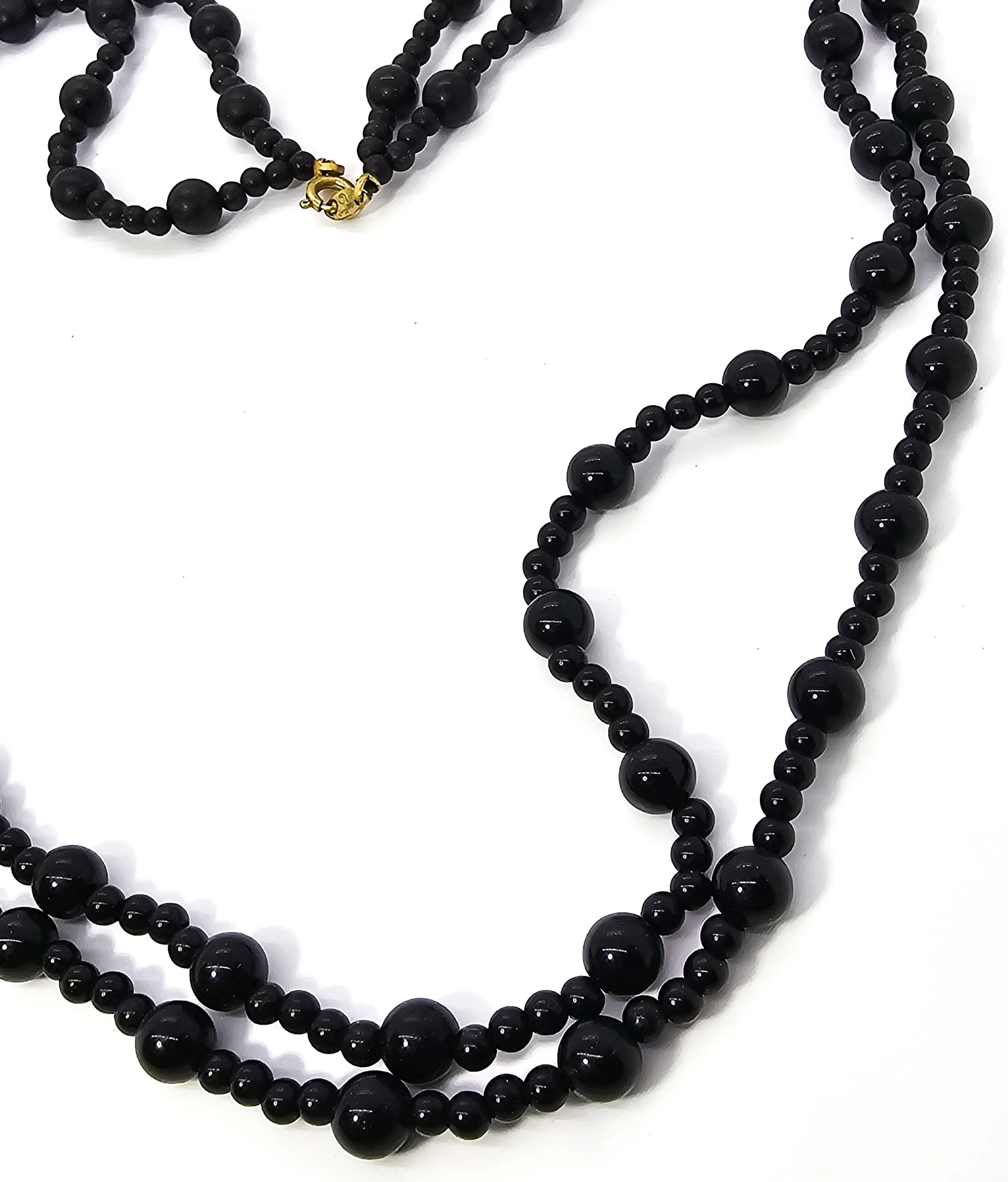 Trifari double strand black Lucite beaded vintage 24" necklace
