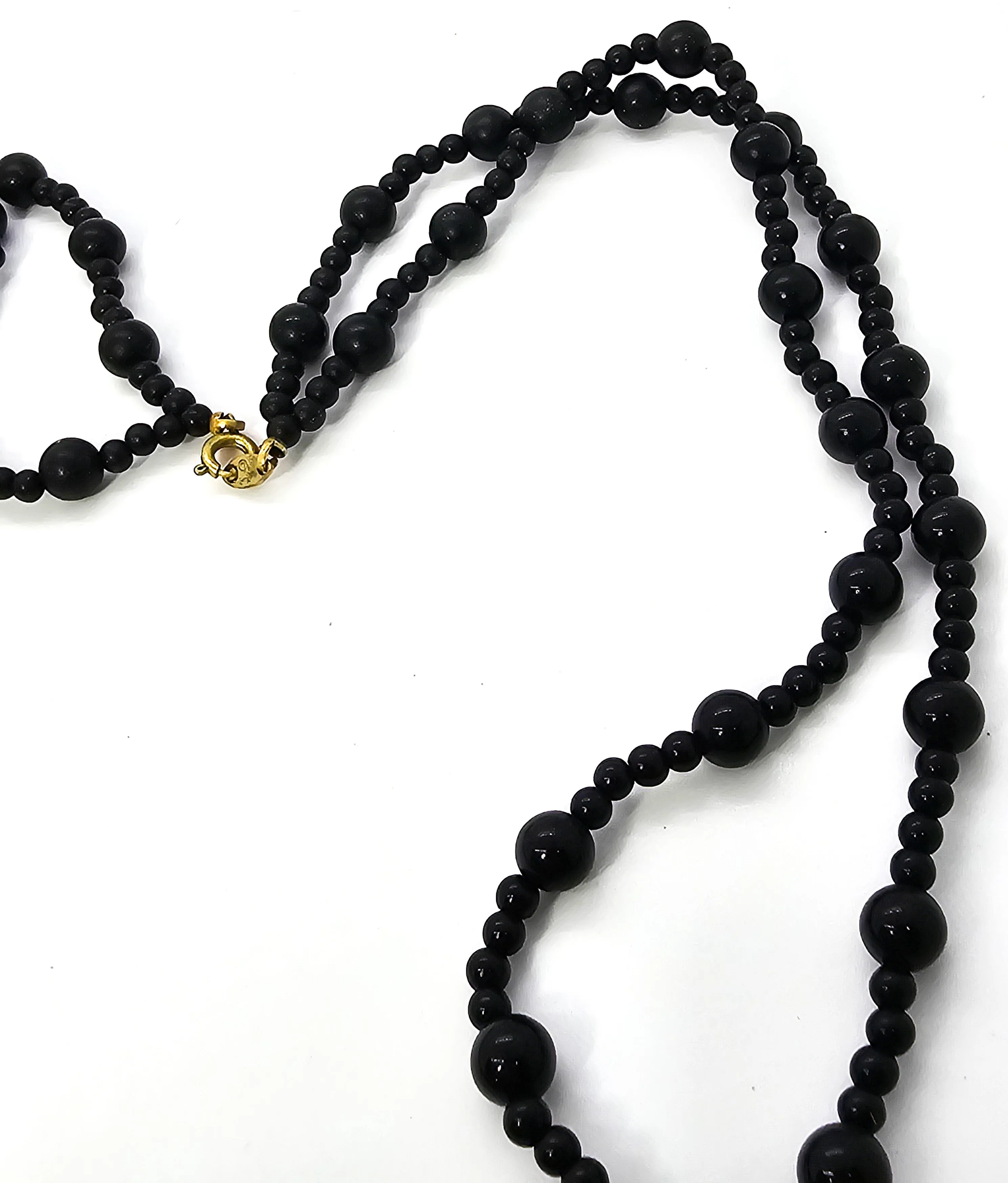 Trifari double strand black Lucite beaded vintage 24" necklace