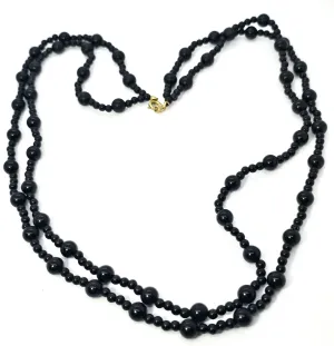 Trifari double strand black Lucite beaded vintage 24" necklace