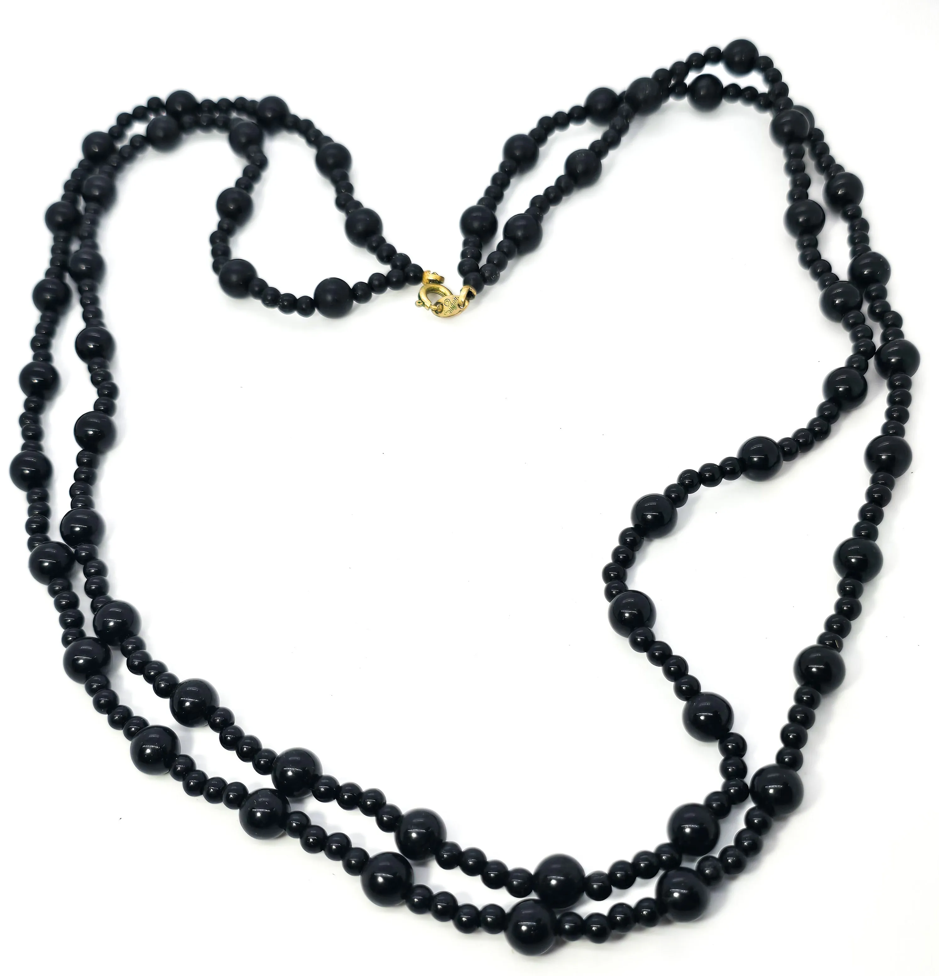 Trifari double strand black Lucite beaded vintage 24" necklace