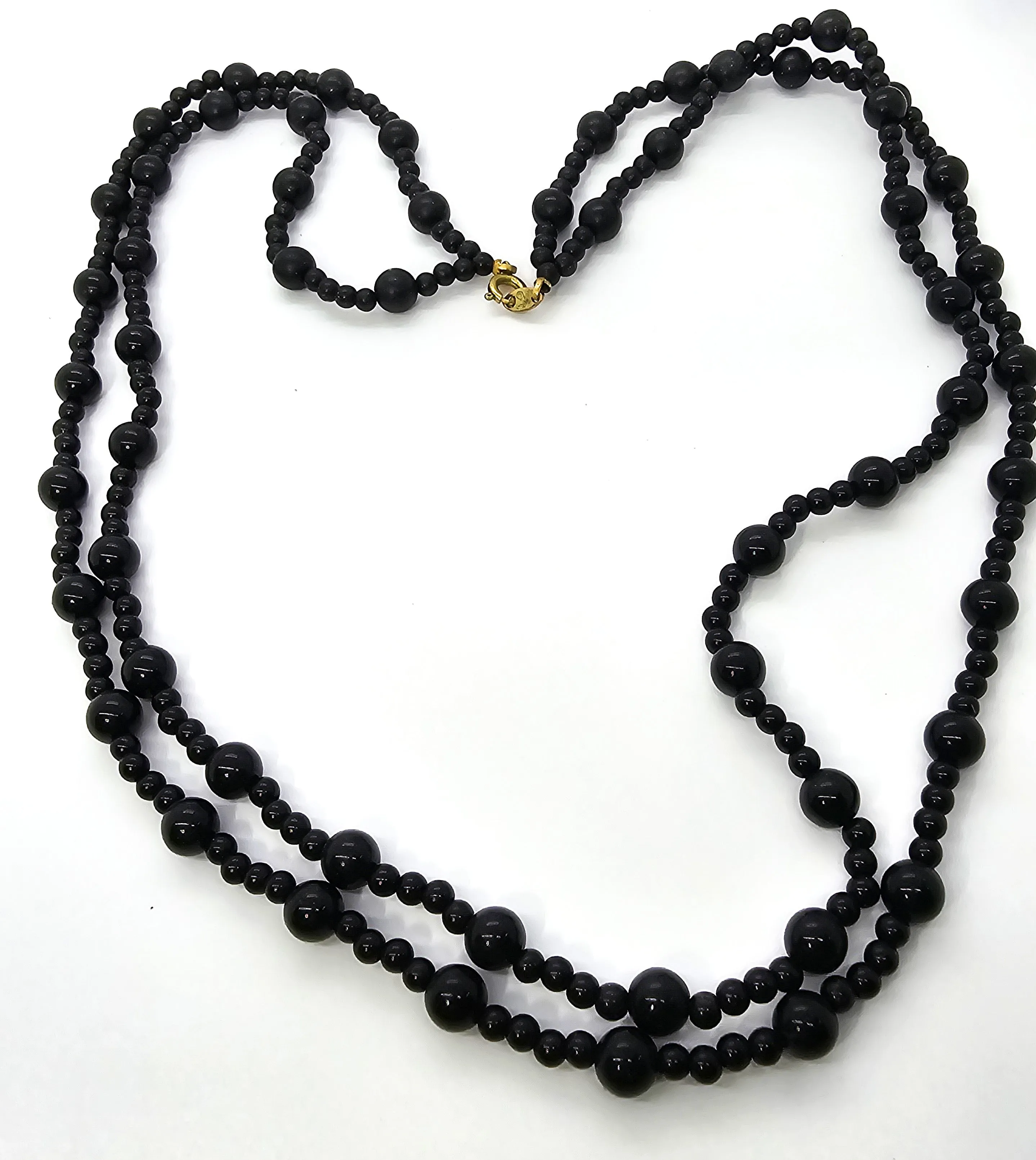 Trifari double strand black Lucite beaded vintage 24" necklace