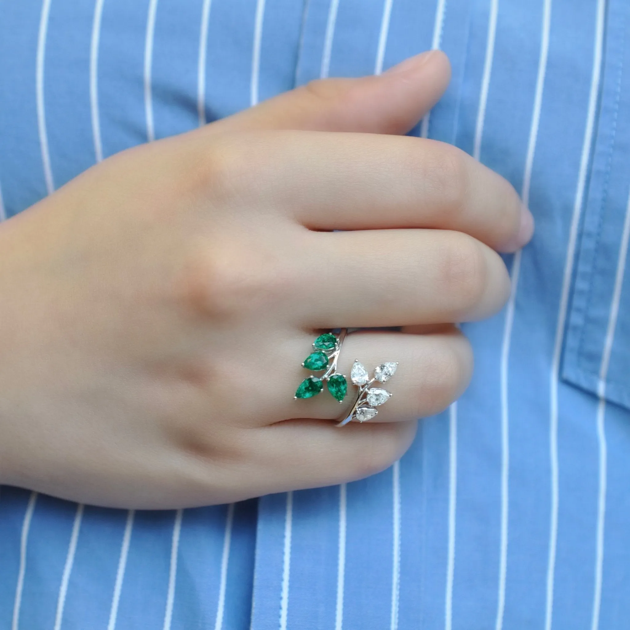Tropical Paradise Meridian Wrap Emerald Ring