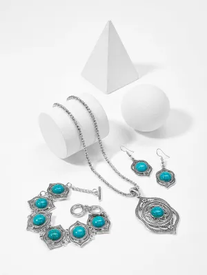 Turquoise Decorated Necklace & Bracelet & Earrings- FD ⚡