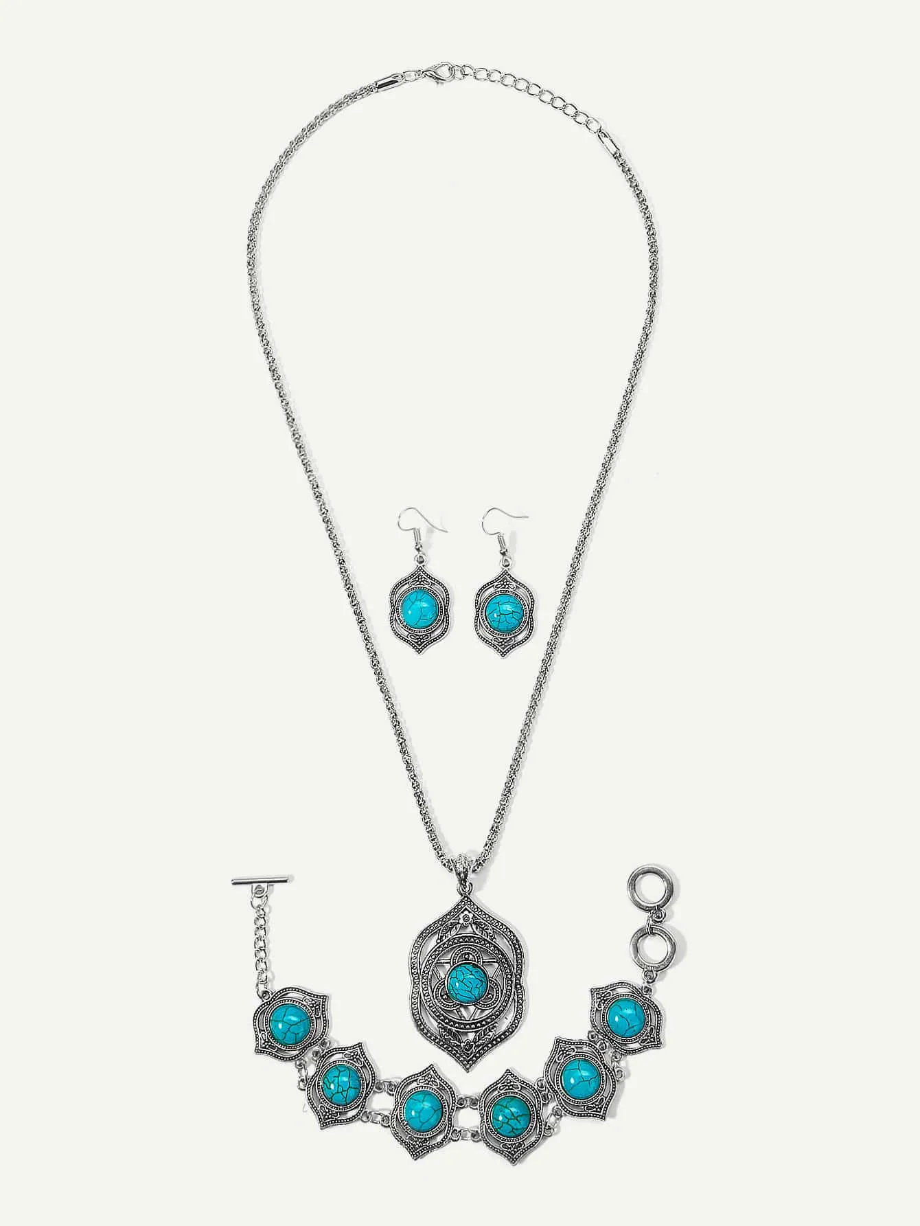 Turquoise Decorated Necklace & Bracelet & Earrings- FD ⚡