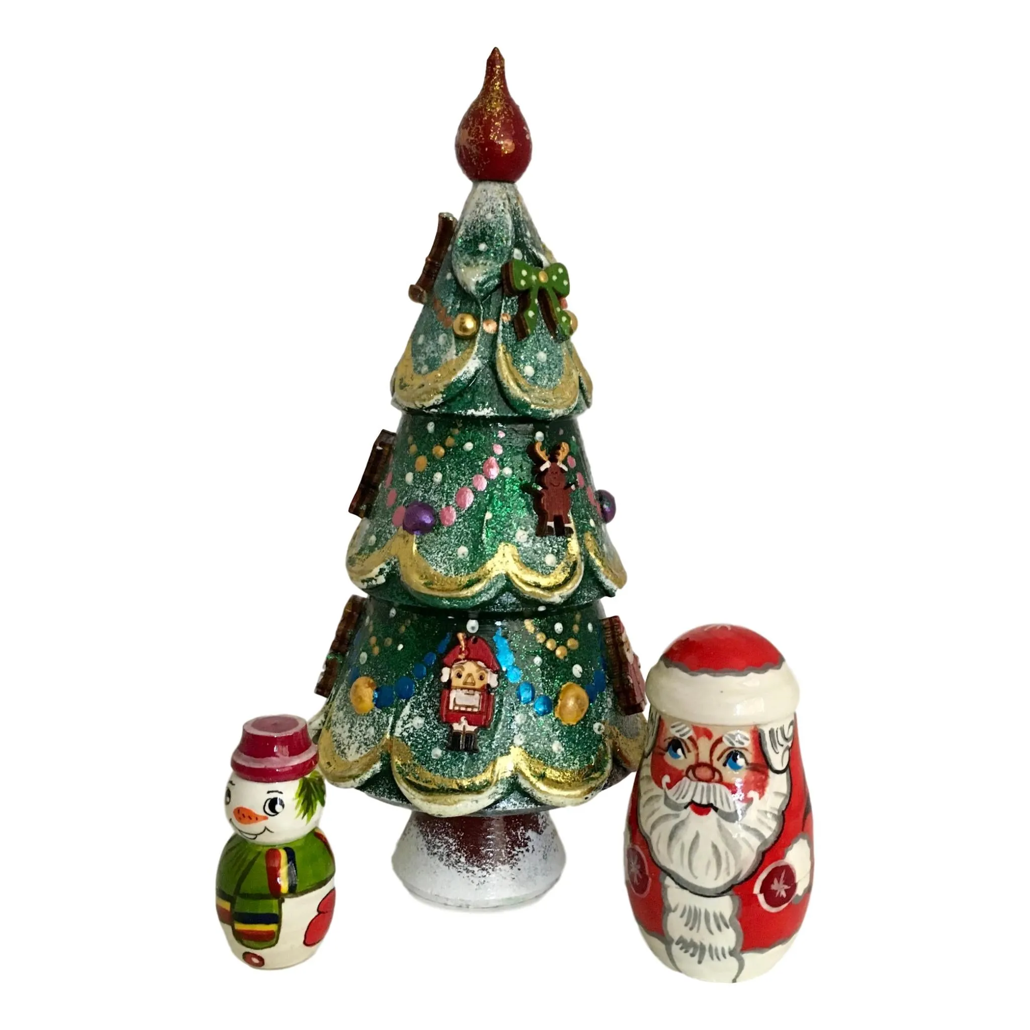 Unique Carved Christmas Tree Matryoshka Stacking Set