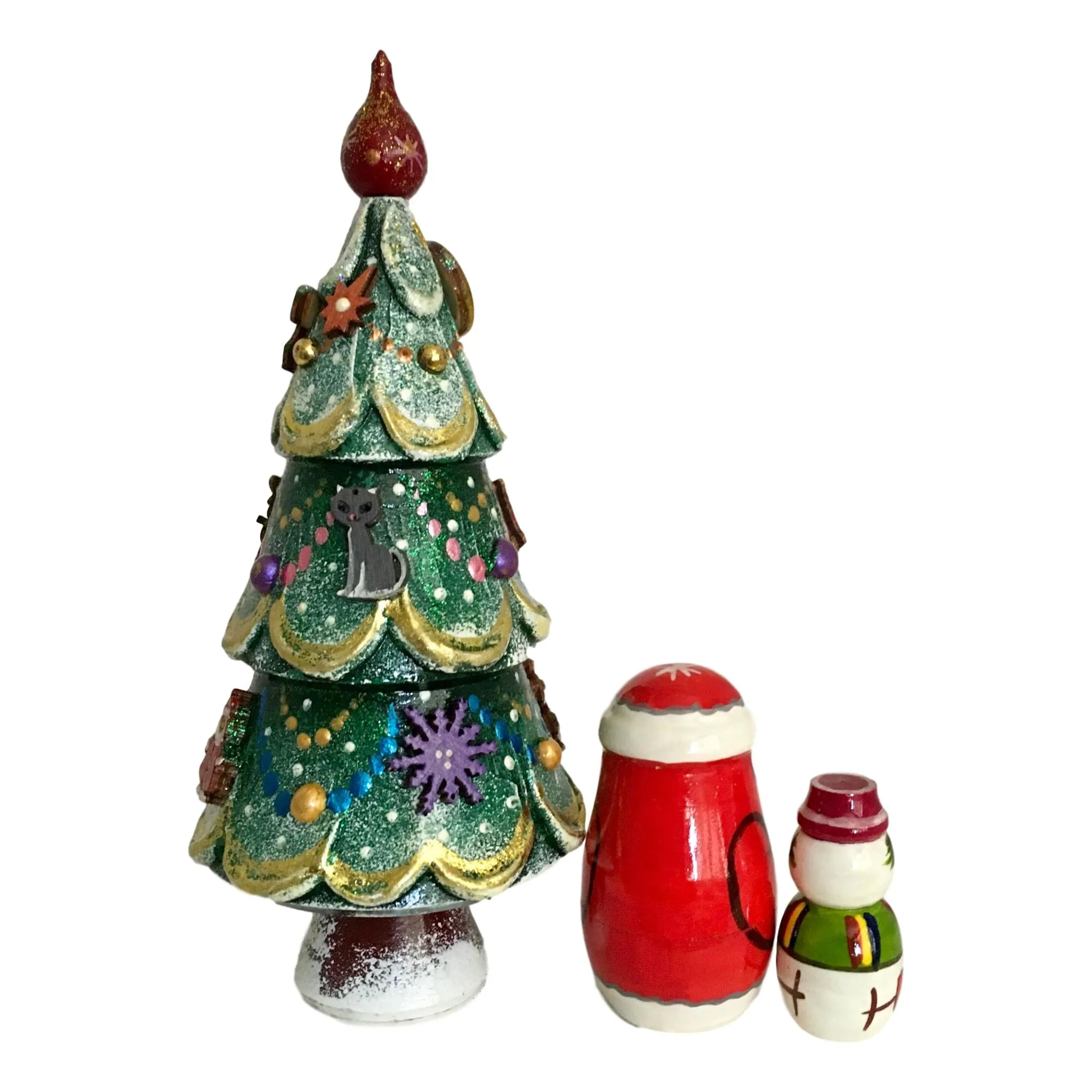 Unique Carved Christmas Tree Matryoshka Stacking Set