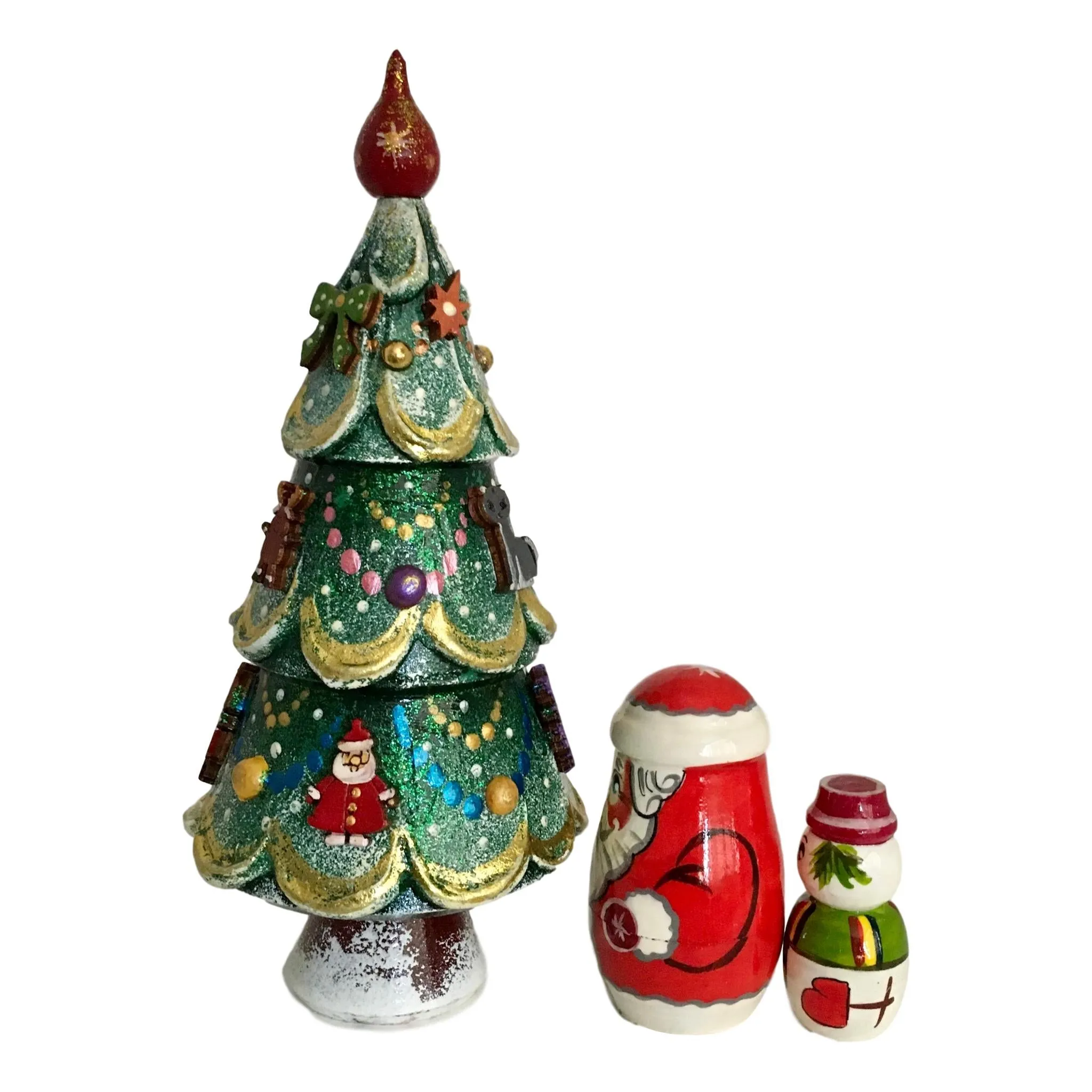 Unique Carved Christmas Tree Matryoshka Stacking Set