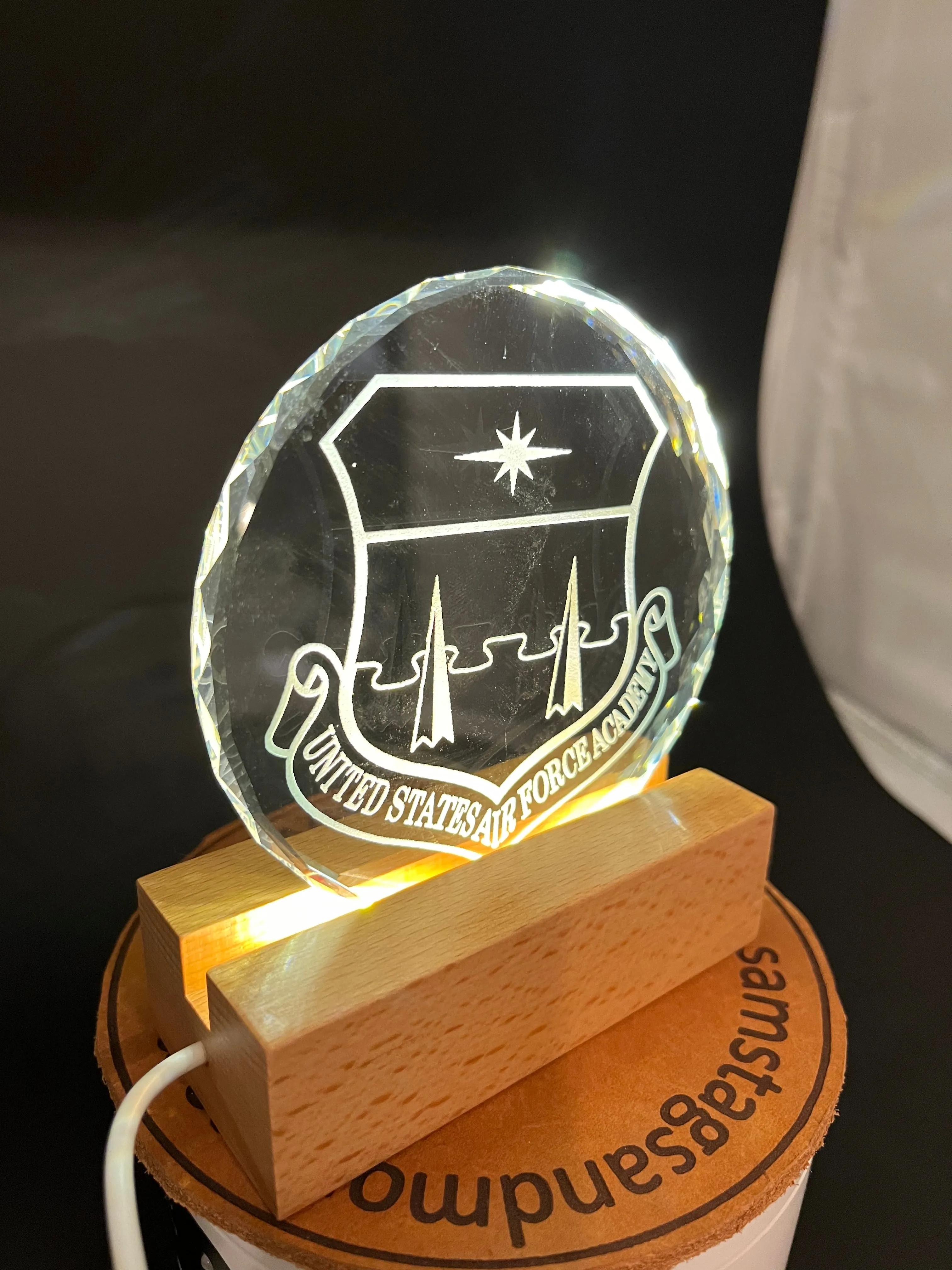 USMMA USMA USAFA USCGA USNA Federal Service Academy sand carved crystal lighted LED base memory celebration