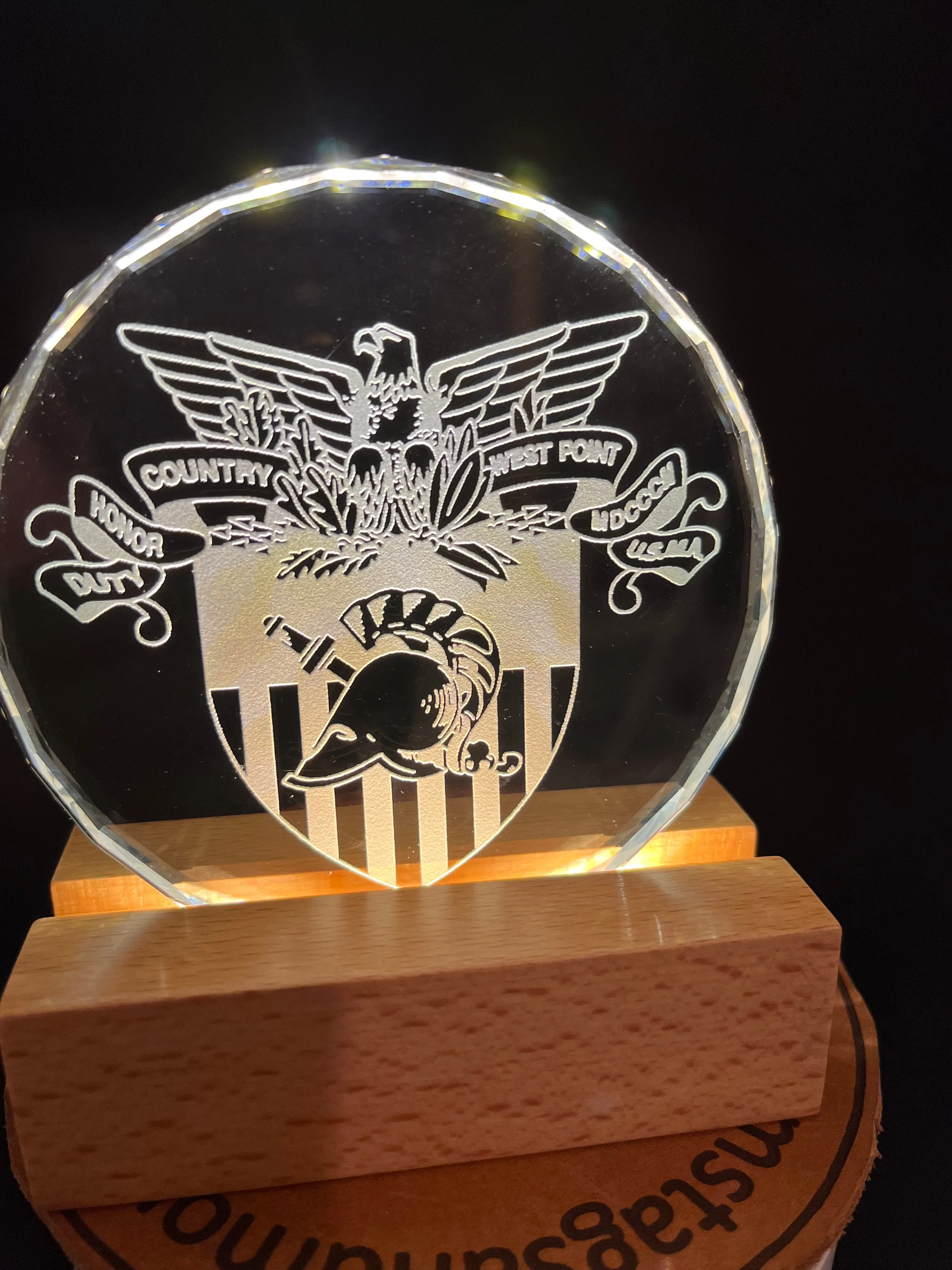 USMMA USMA USAFA USCGA USNA Federal Service Academy sand carved crystal lighted LED base memory celebration