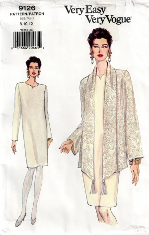 Very Easy Vogue 9126 Womens Slim Dress & Draped Jacket 1990s Vintage Sewing Pattern Size 8 - 12 UNCUT Factory Folded