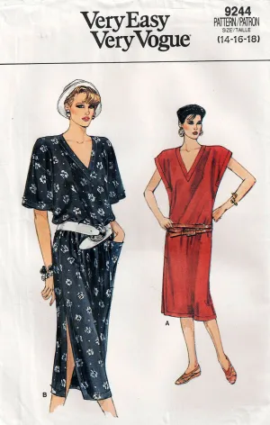 Very Easy Vogue 9244 Womens Straight Pullover Dress 1980s Vintage Sewing Pattern Size 14 - 18 UNCUT Factory Folded