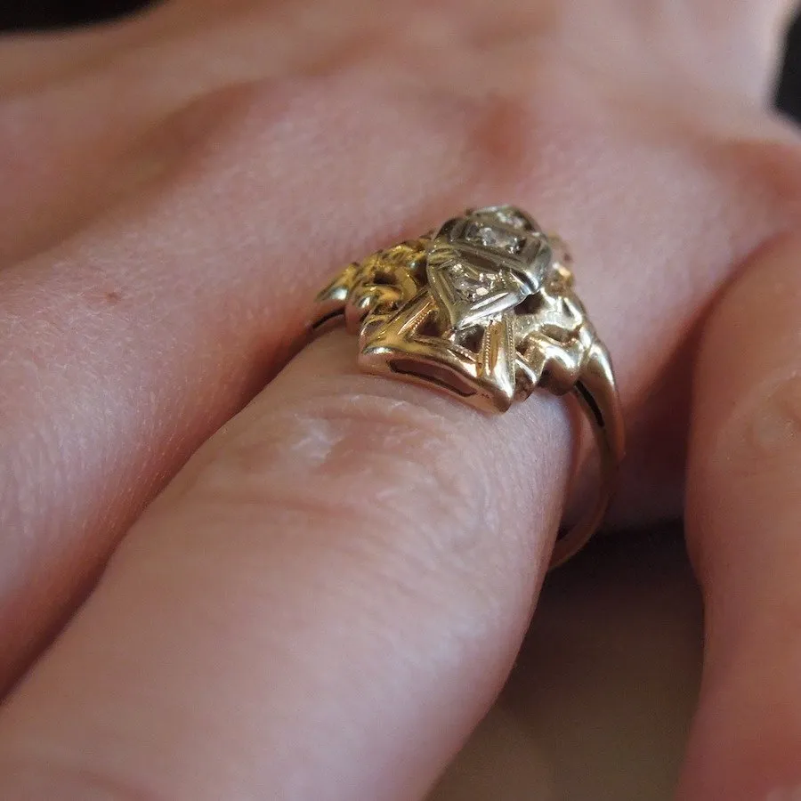 Victorian Bicolor Gold and Diamond Navette Ring