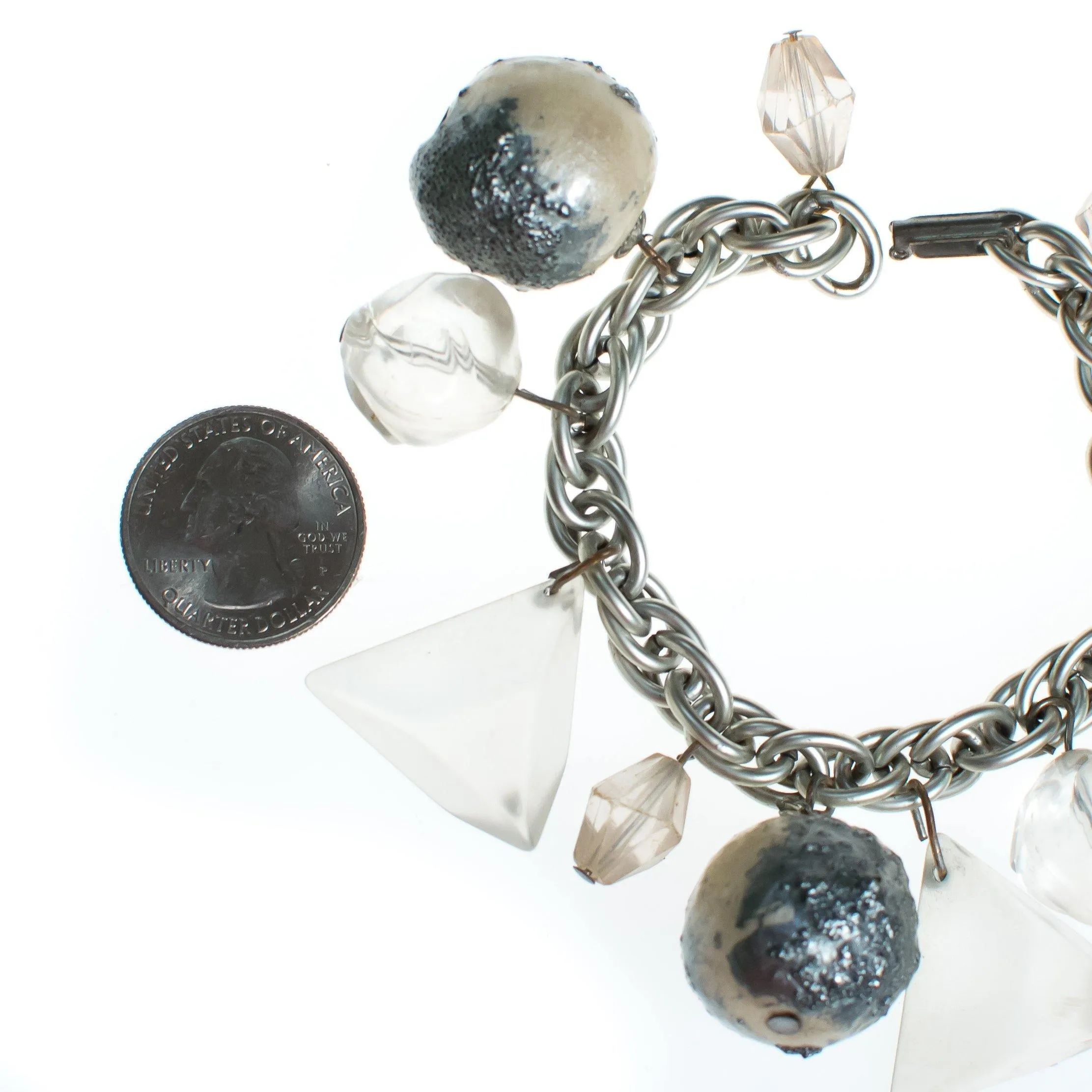 Vintage 1960s Chunky Lucite and Gray Bubble Bead Bracelet