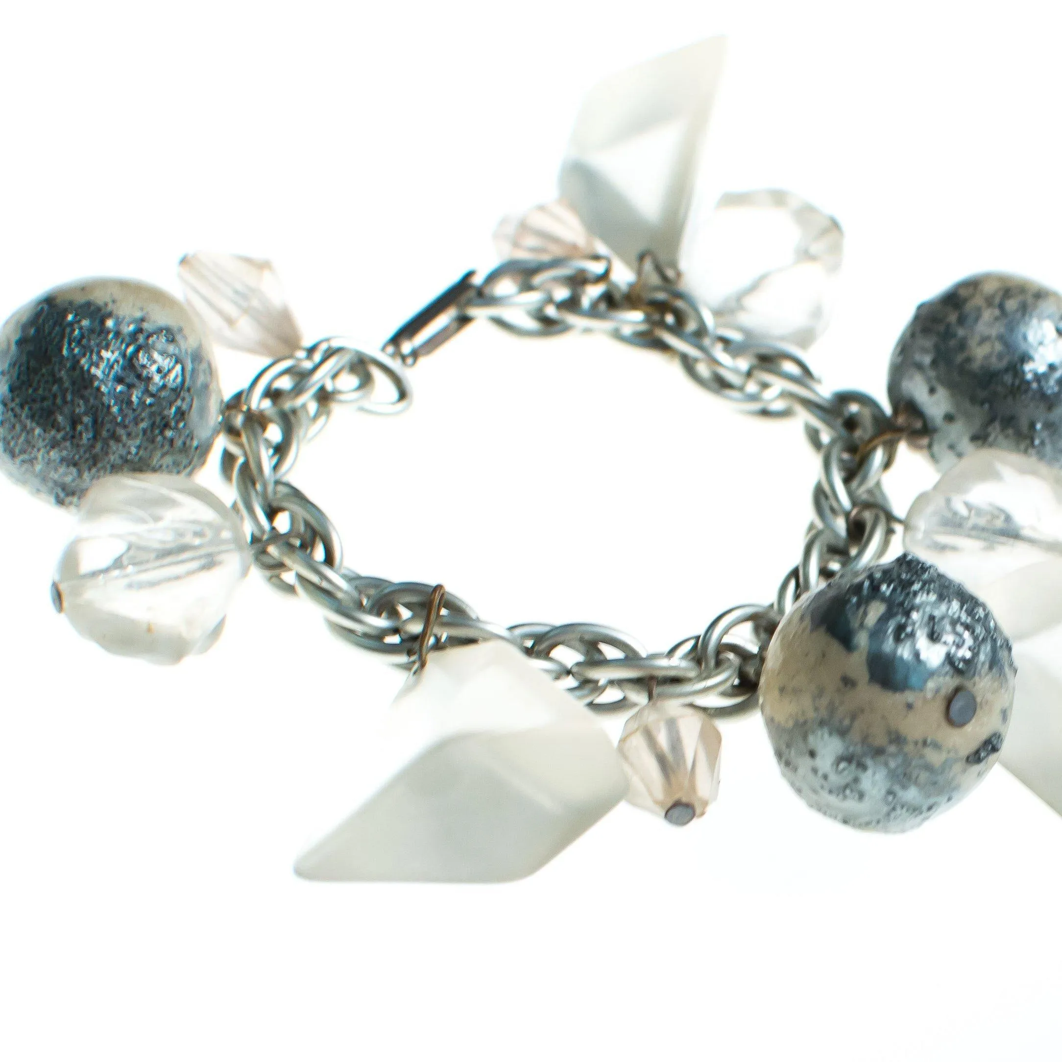 Vintage 1960s Chunky Lucite and Gray Bubble Bead Bracelet