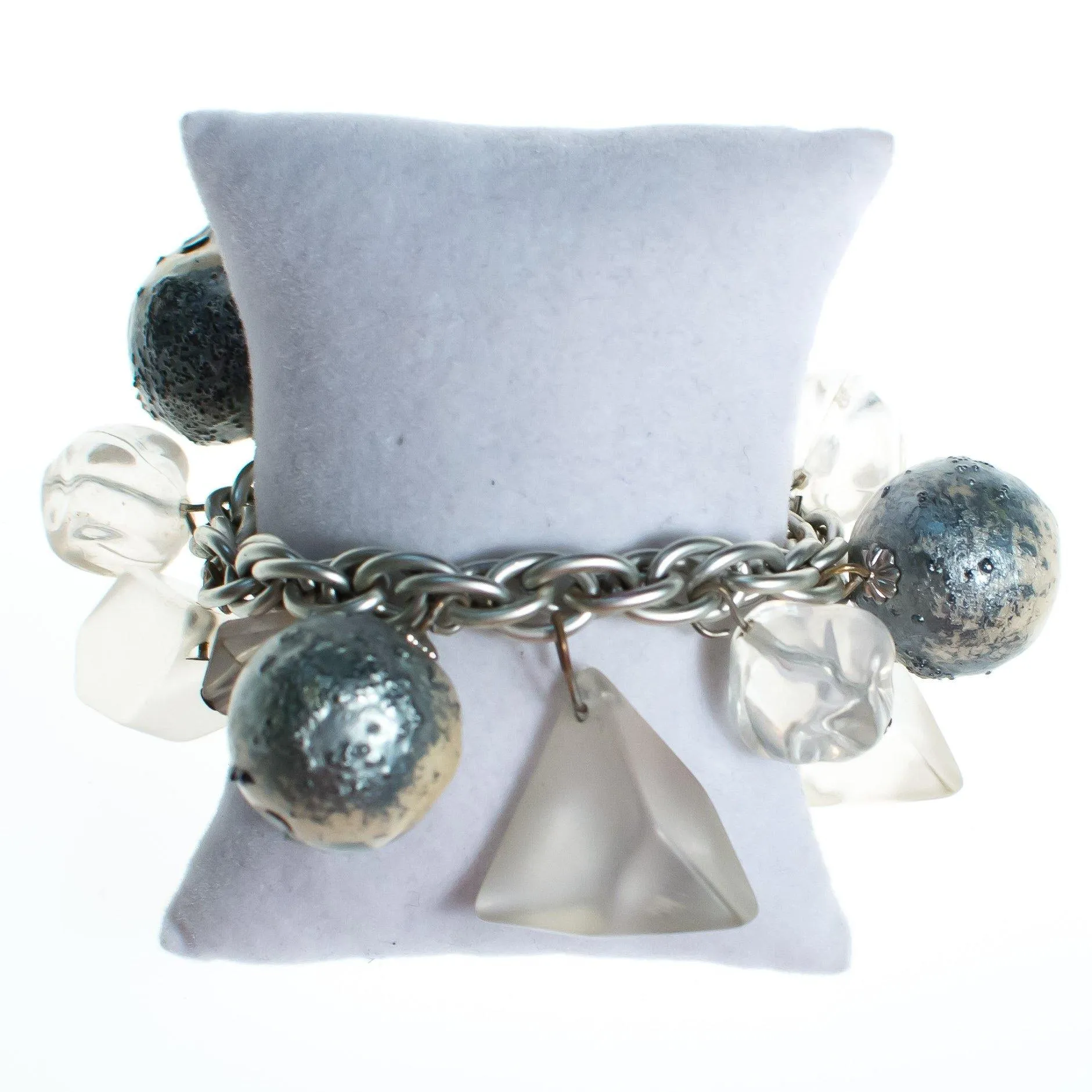 Vintage 1960s Chunky Lucite and Gray Bubble Bead Bracelet