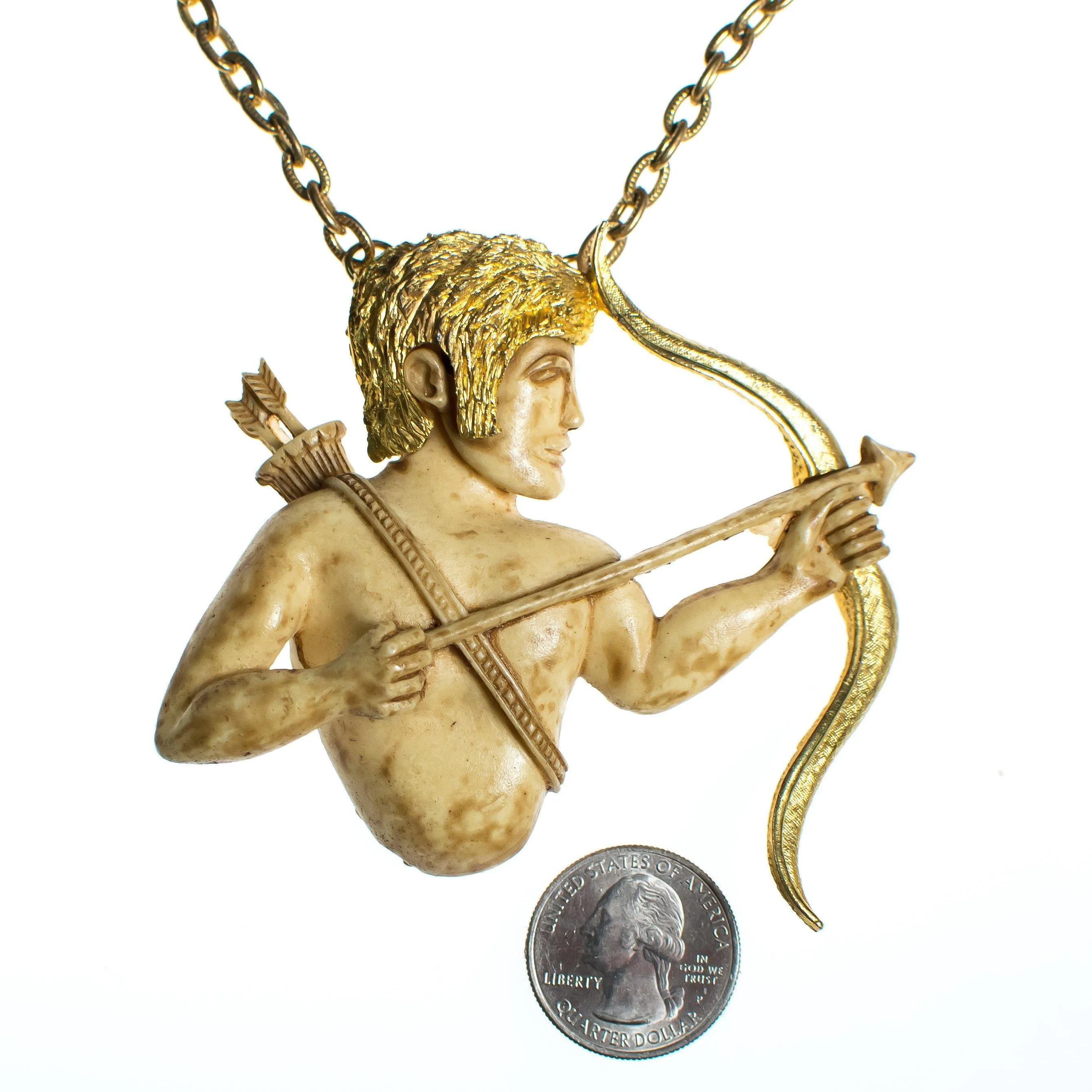 Vintage 1960s Razza Sagittarius Cupid with Arrow Pendant Statement Necklace