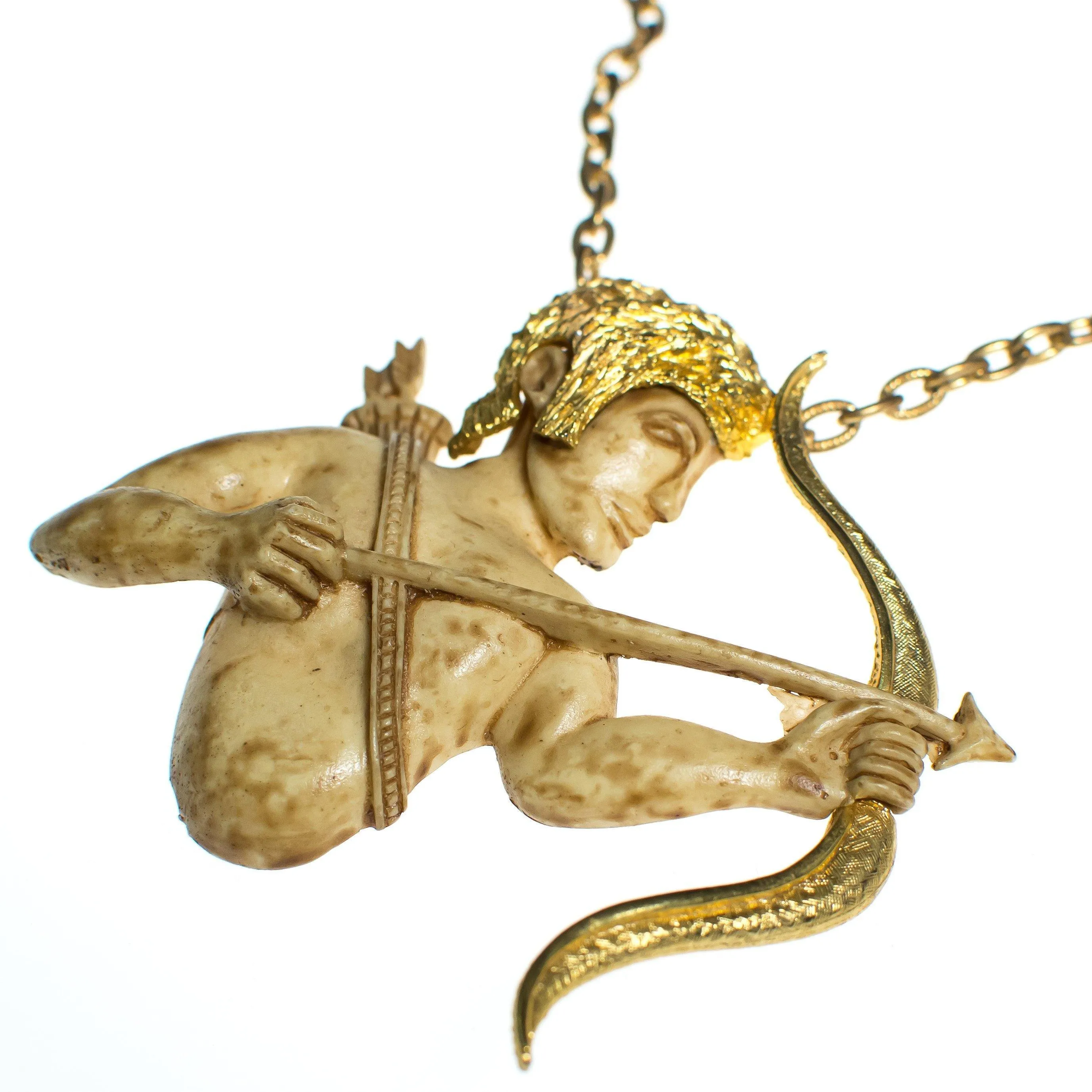 Vintage 1960s Razza Sagittarius Cupid with Arrow Pendant Statement Necklace