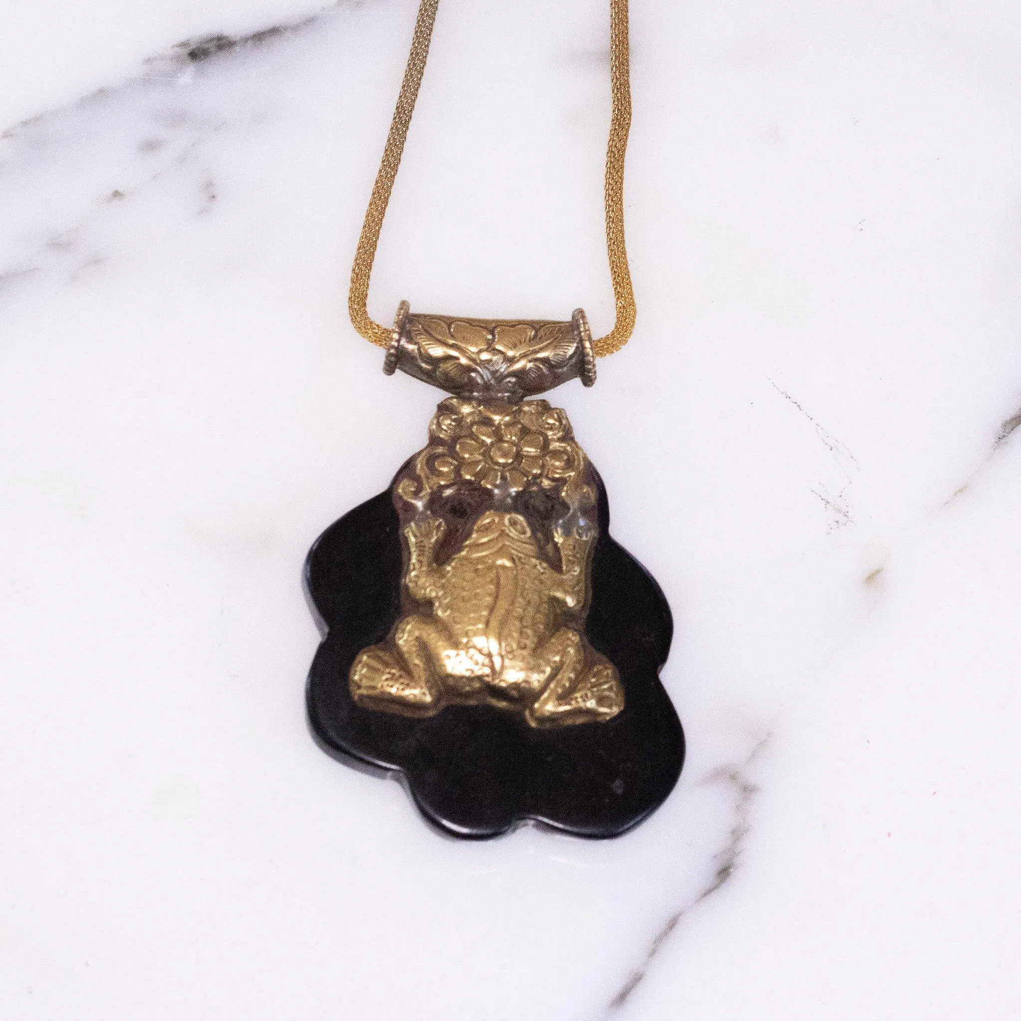 Vintage 1970s Thai Goddess and Frog Statement Necklace