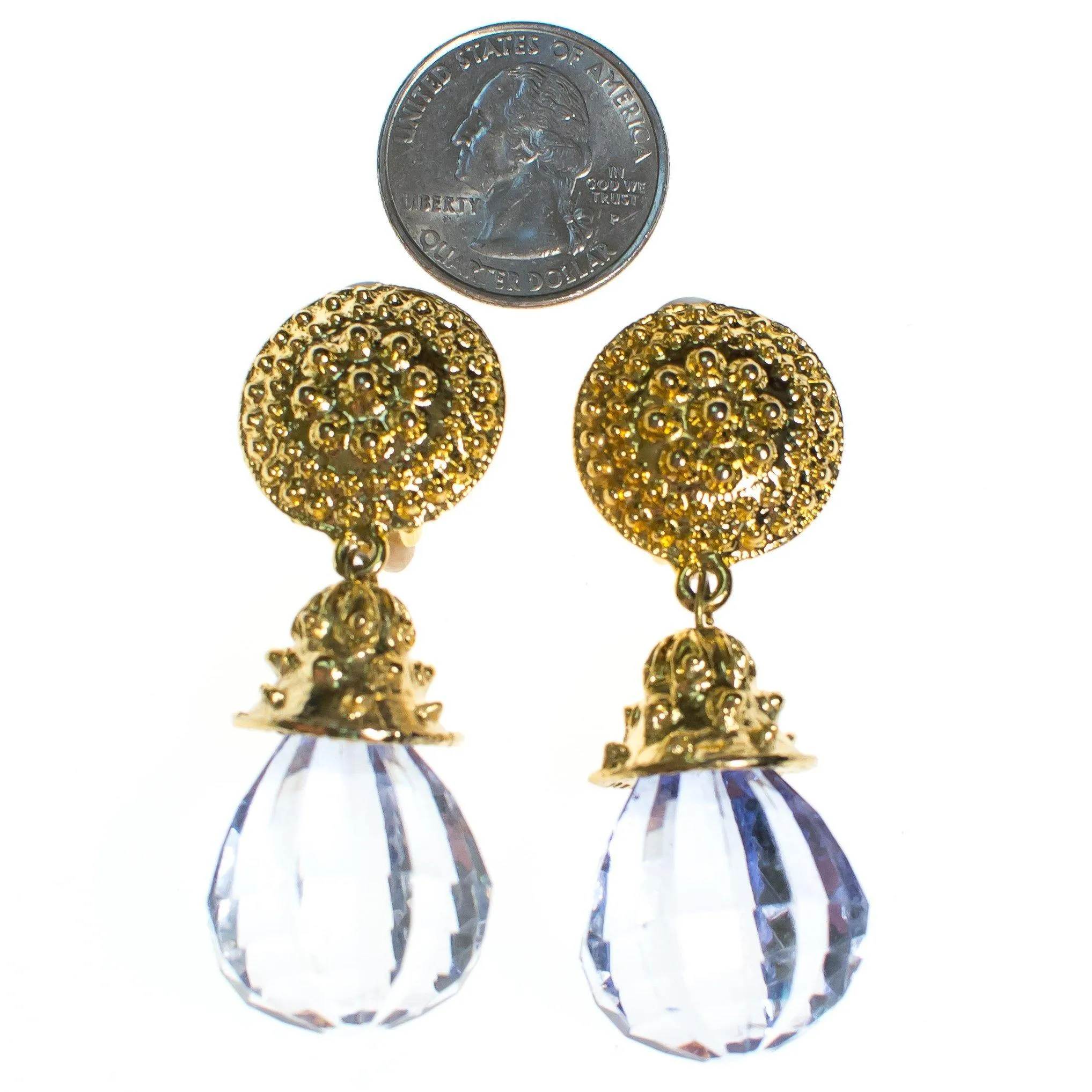 Vintage 1980s Crystal Lucite Chandelier Drop Statement Earrings