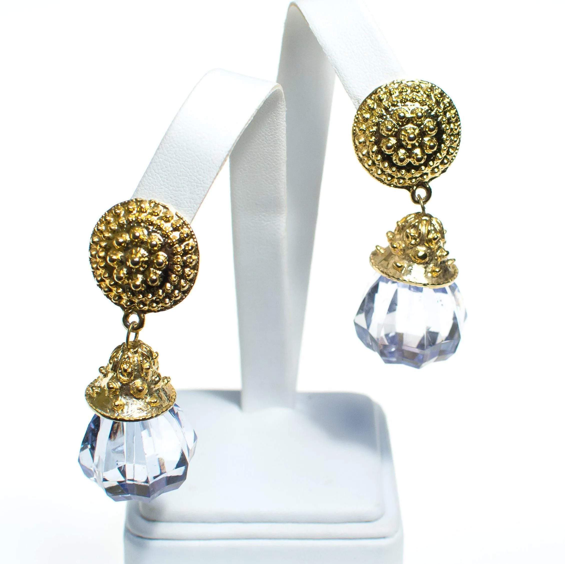 Vintage 1980s Crystal Lucite Chandelier Drop Statement Earrings