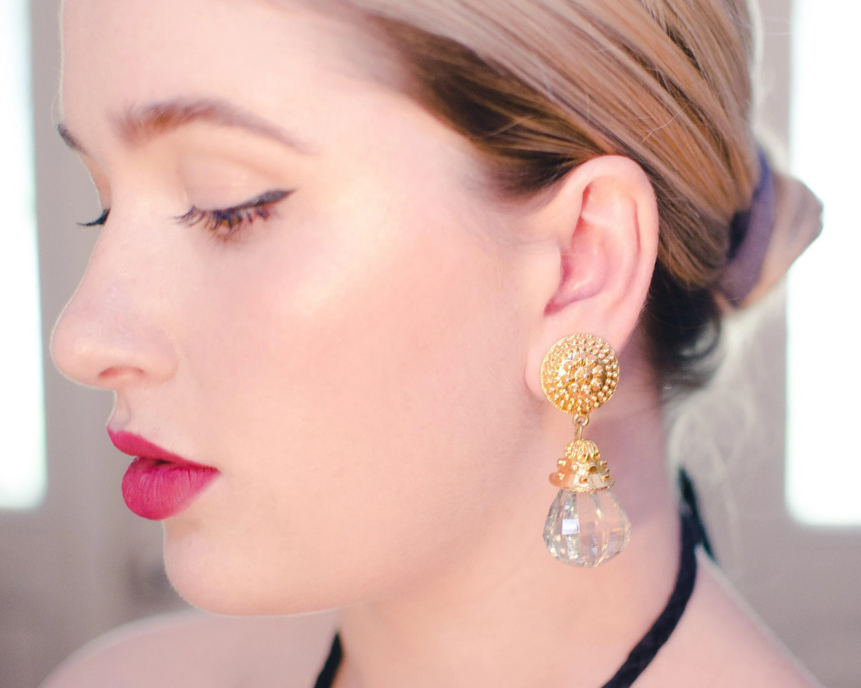 Vintage 1980s Crystal Lucite Chandelier Drop Statement Earrings