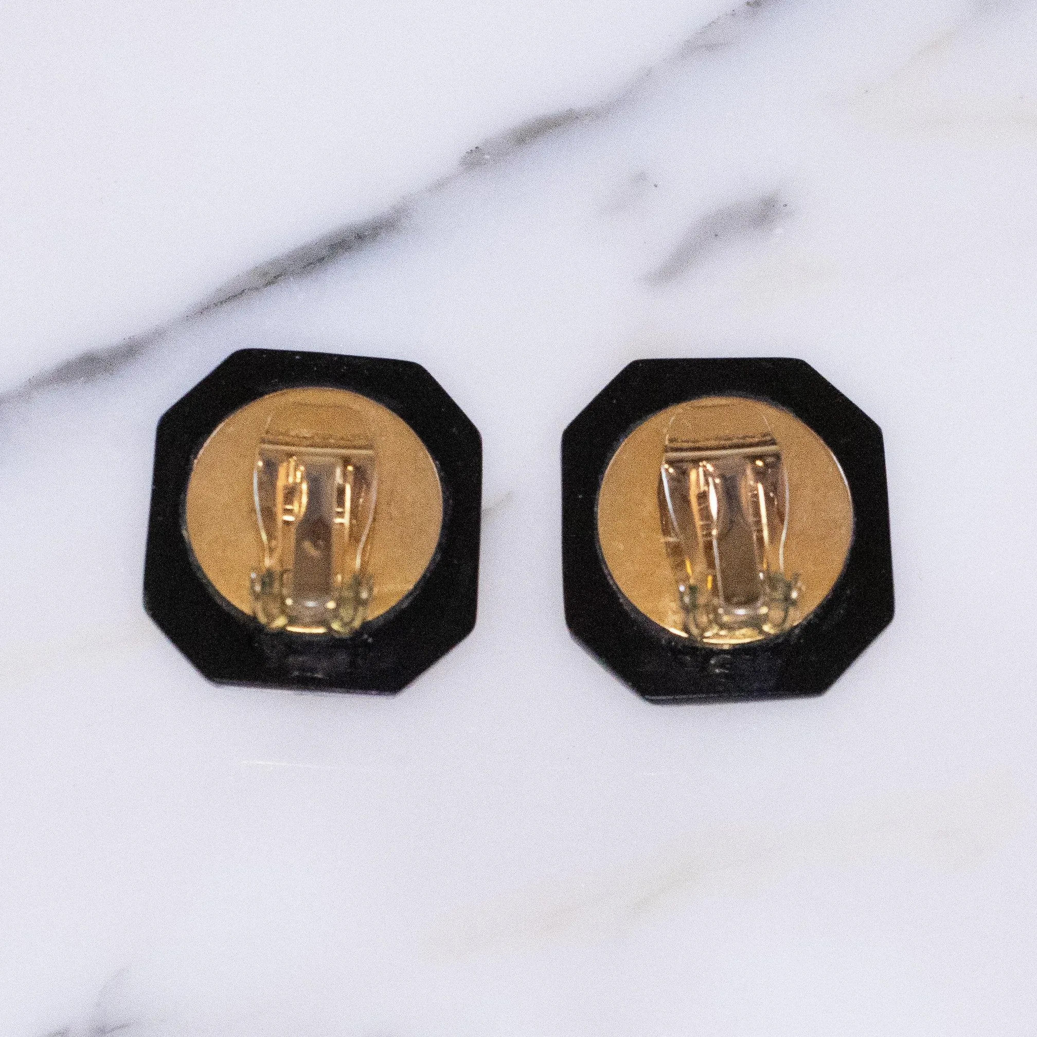 Vintage 1980s Lucite Earrings with Bezel Set Emerald Cut Blue Crystals
