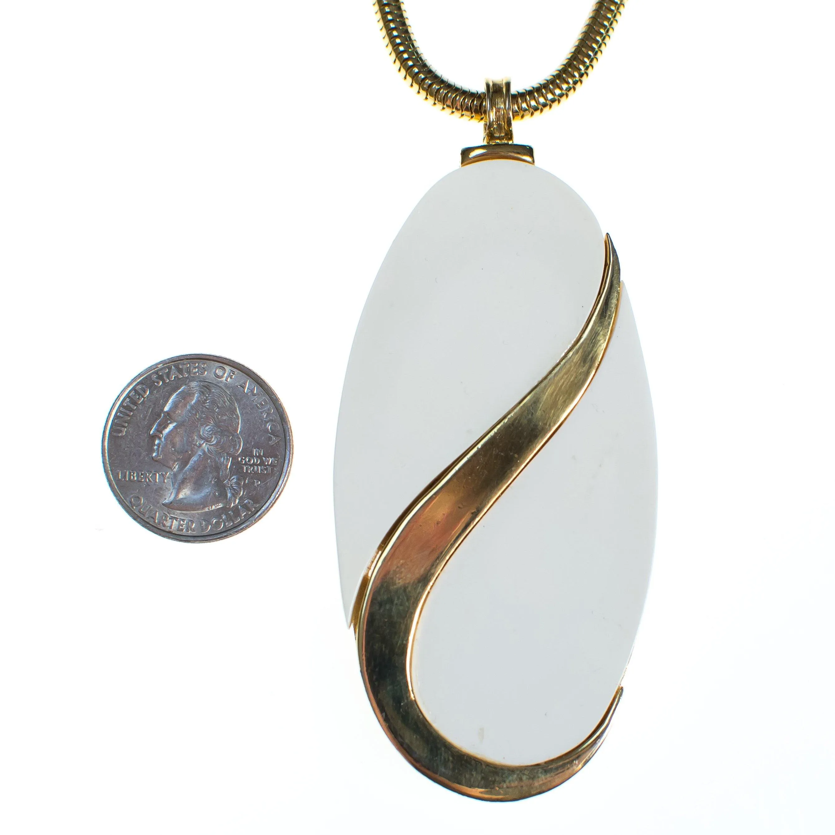 Vintage Alice Caviness White Lucite and Gold Mod Statement Pendant Necklace