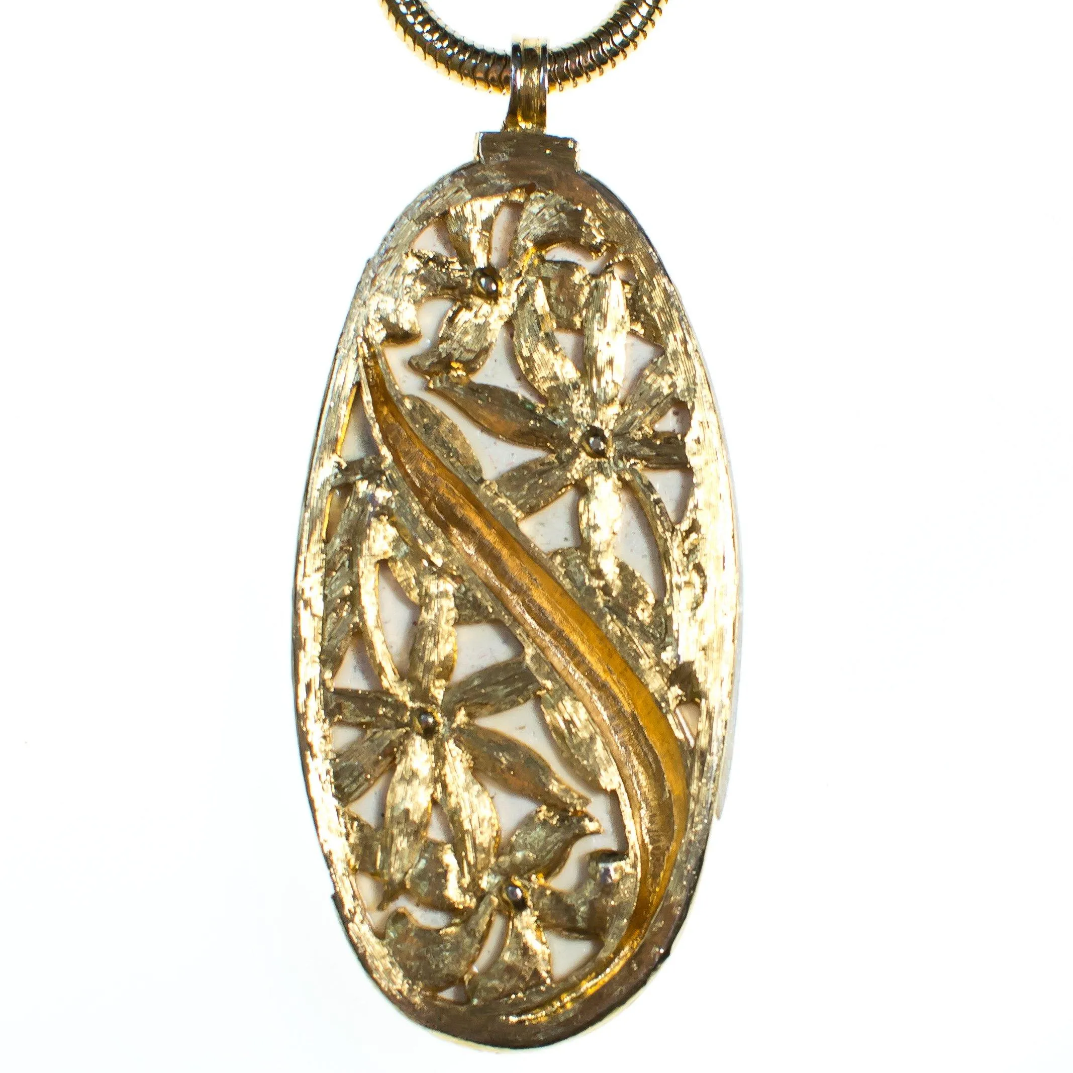 Vintage Alice Caviness White Lucite and Gold Mod Statement Pendant Necklace