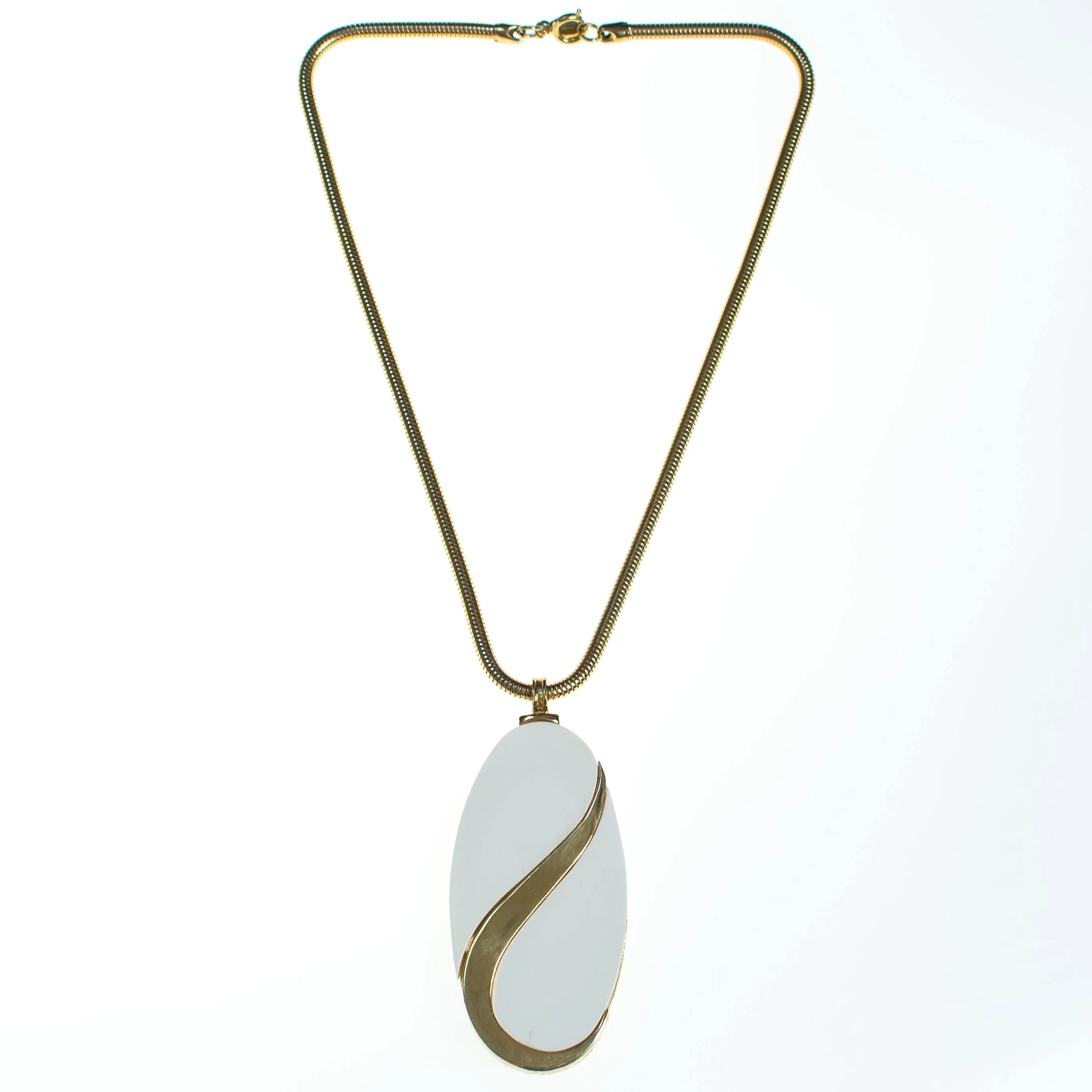 Vintage Alice Caviness White Lucite and Gold Mod Statement Pendant Necklace