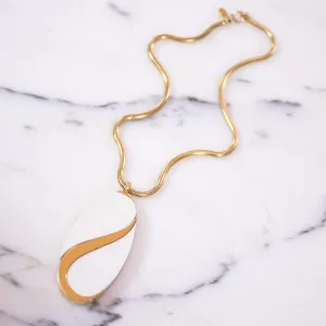 Vintage Alice Caviness White Lucite and Gold Mod Statement Pendant Necklace