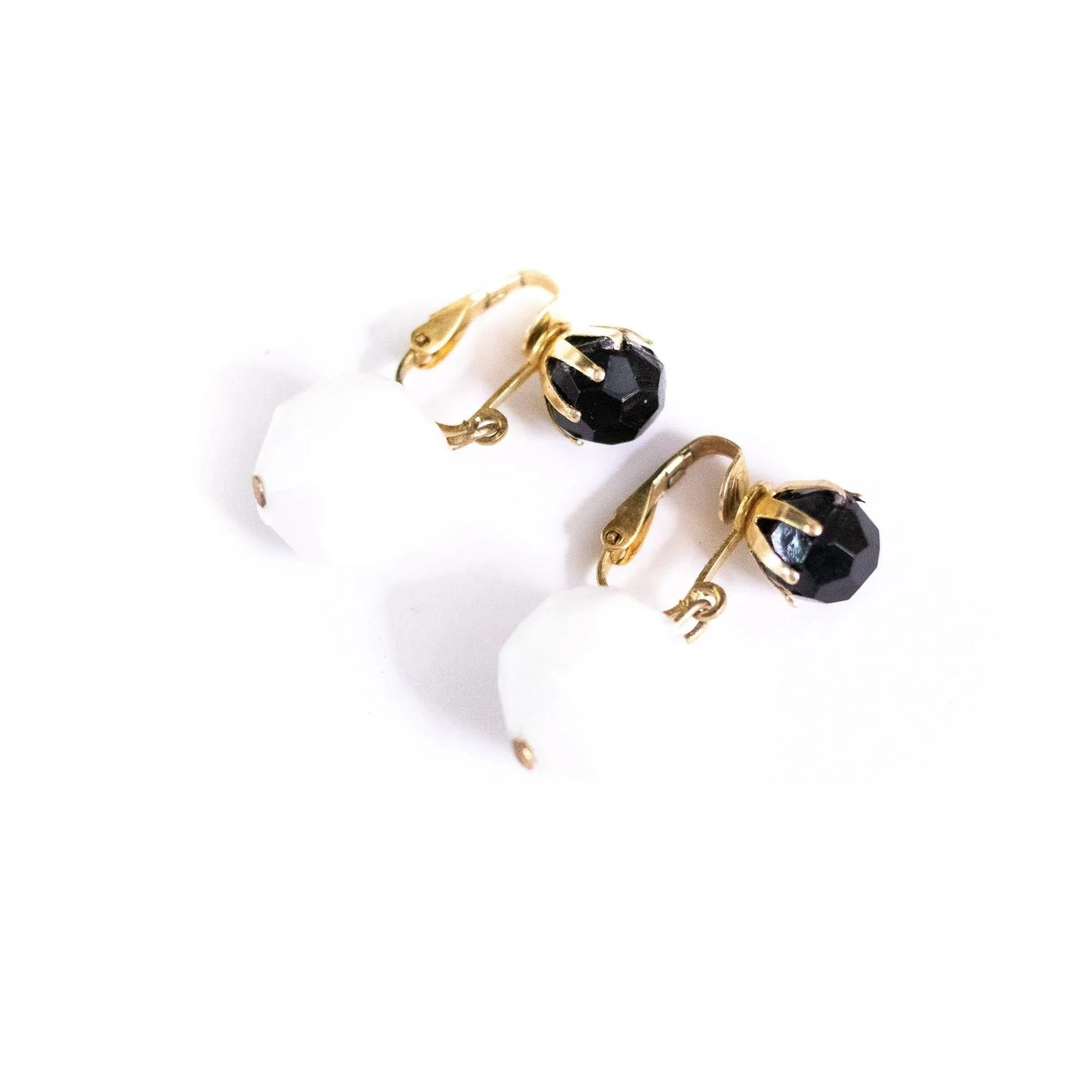 Vintage Black and White Faceted Lucite Bead Dangling Earring