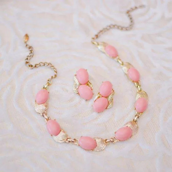 Vintage Blush Pink Lucite Statement Earrings, Gold Tone, Clip-on