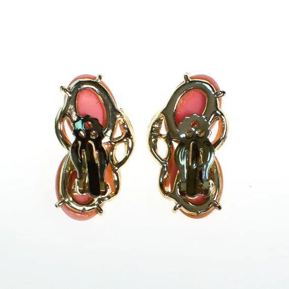 Vintage Blush Pink Lucite Statement Earrings, Gold Tone, Clip-on