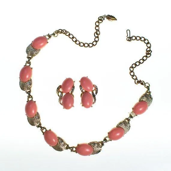 Vintage Blush Pink Lucite Statement Earrings, Gold Tone, Clip-on