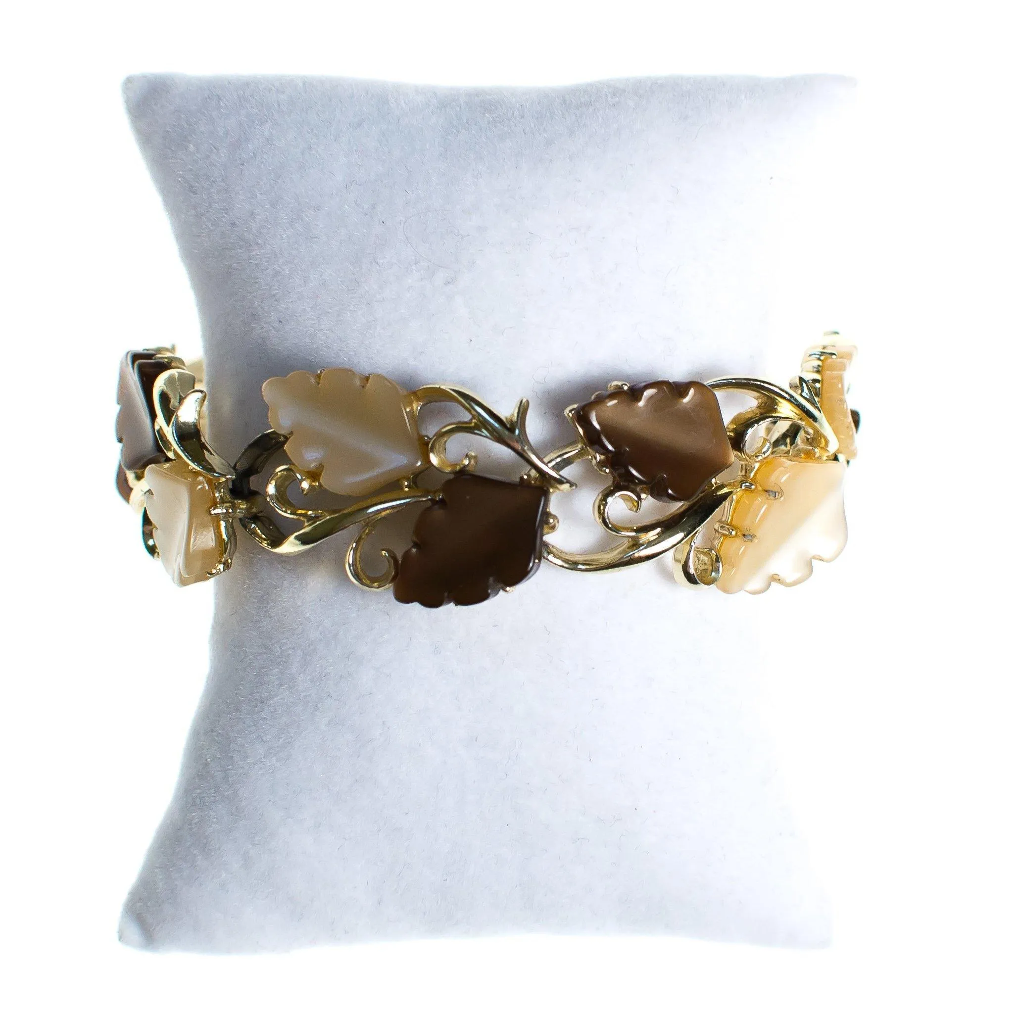 Vintage Brown and Cream Lucite Thermoset Leaves Bracelet