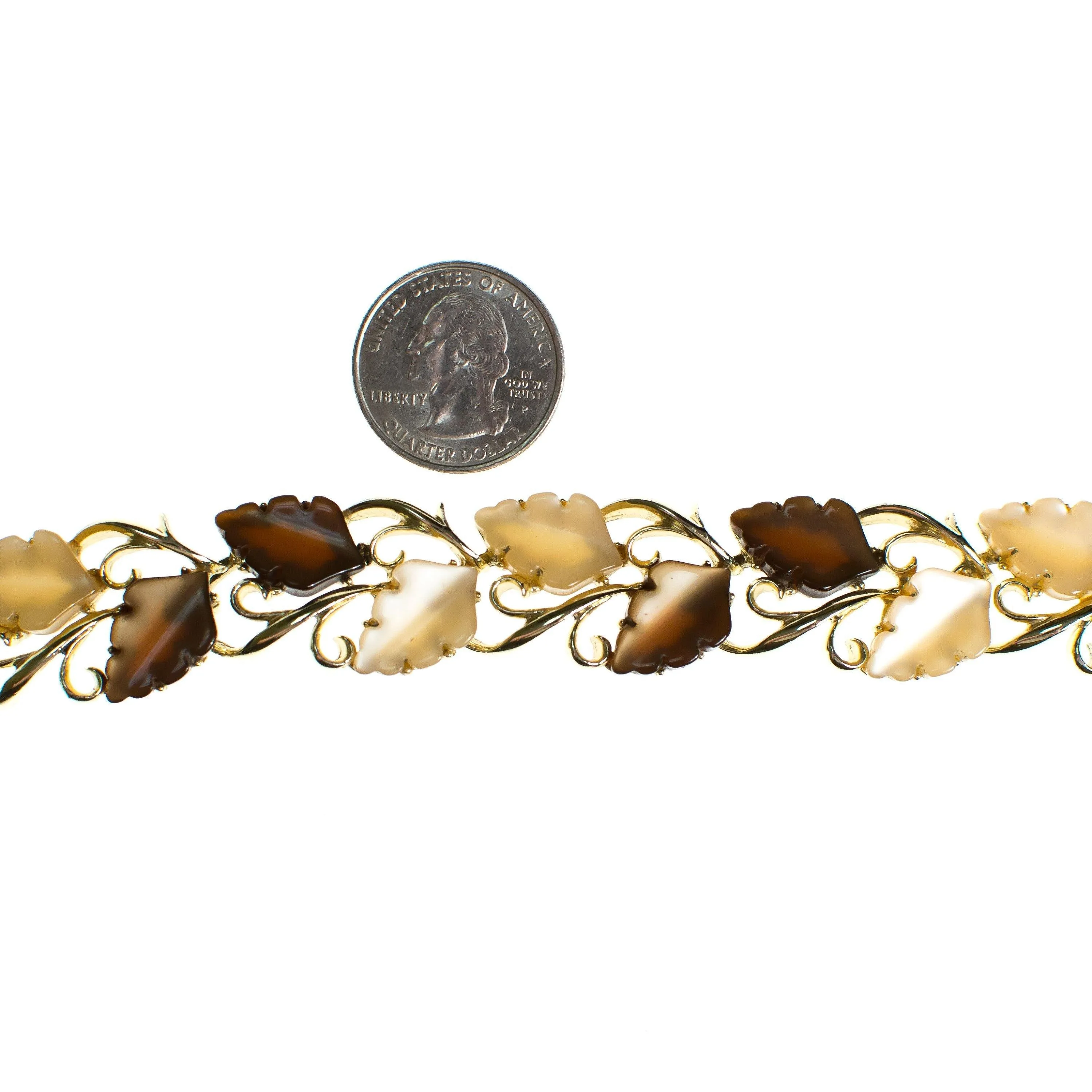 Vintage Brown and Cream Lucite Thermoset Leaves Bracelet