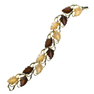 Vintage Brown and Cream Lucite Thermoset Leaves Bracelet