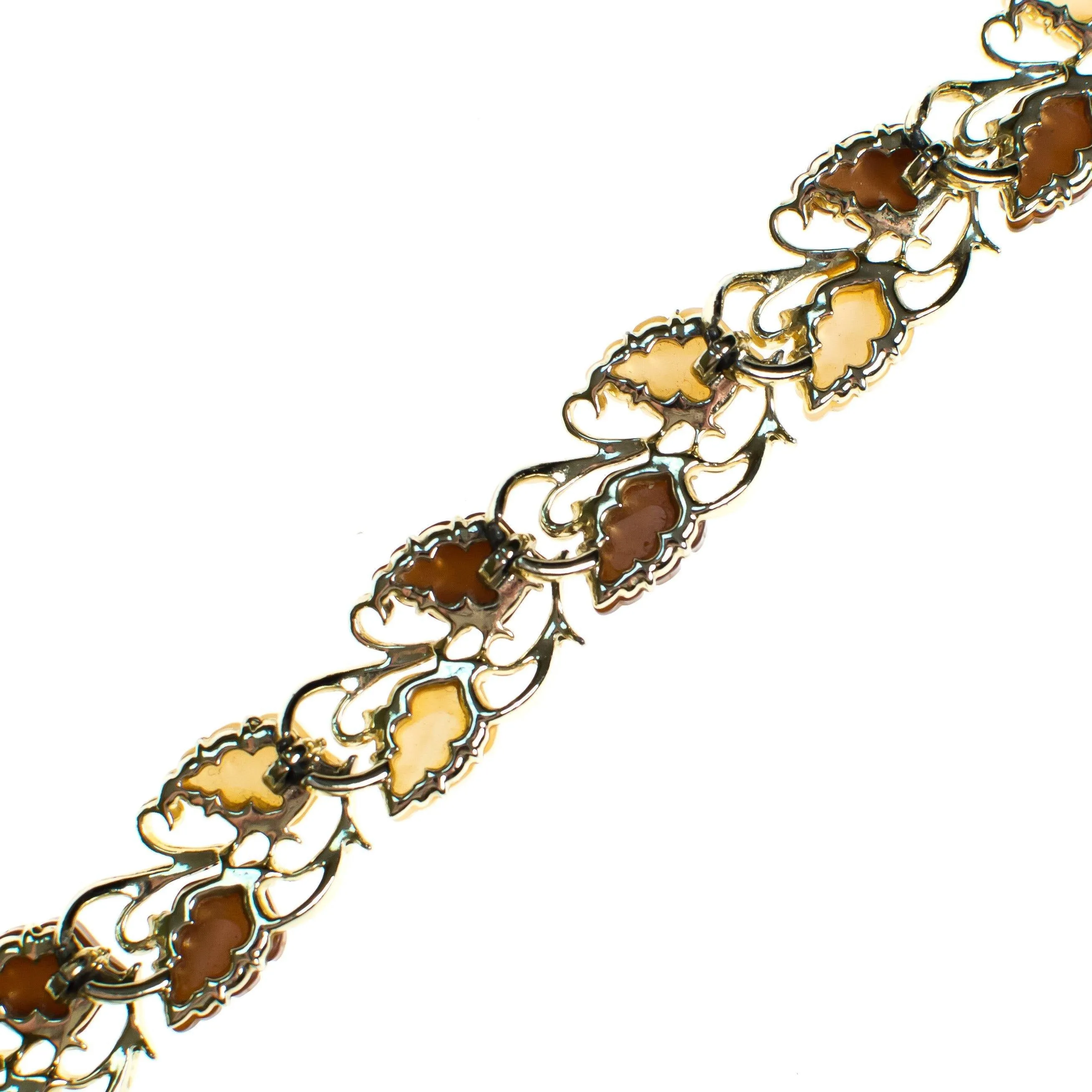 Vintage Brown and Cream Lucite Thermoset Leaves Bracelet
