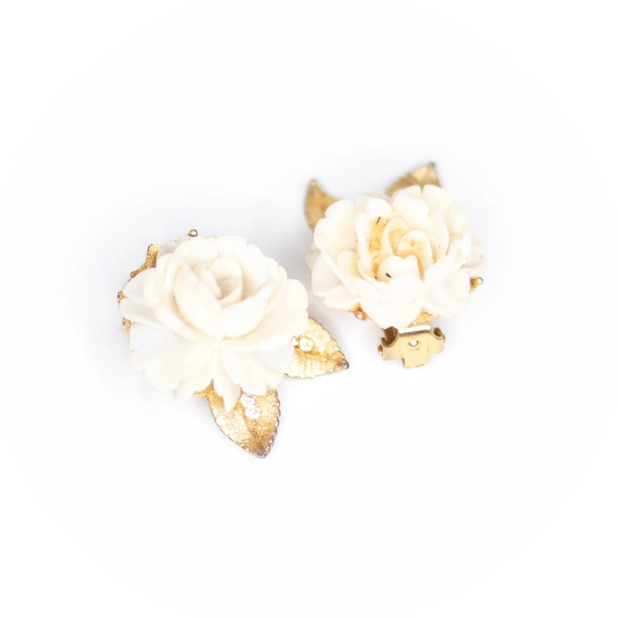 Vintage BSK White Rose Statement Earrings
