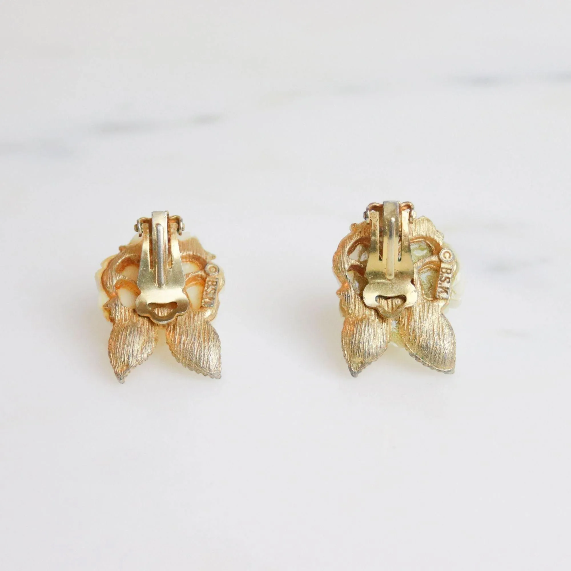 Vintage BSK White Rose Statement Earrings