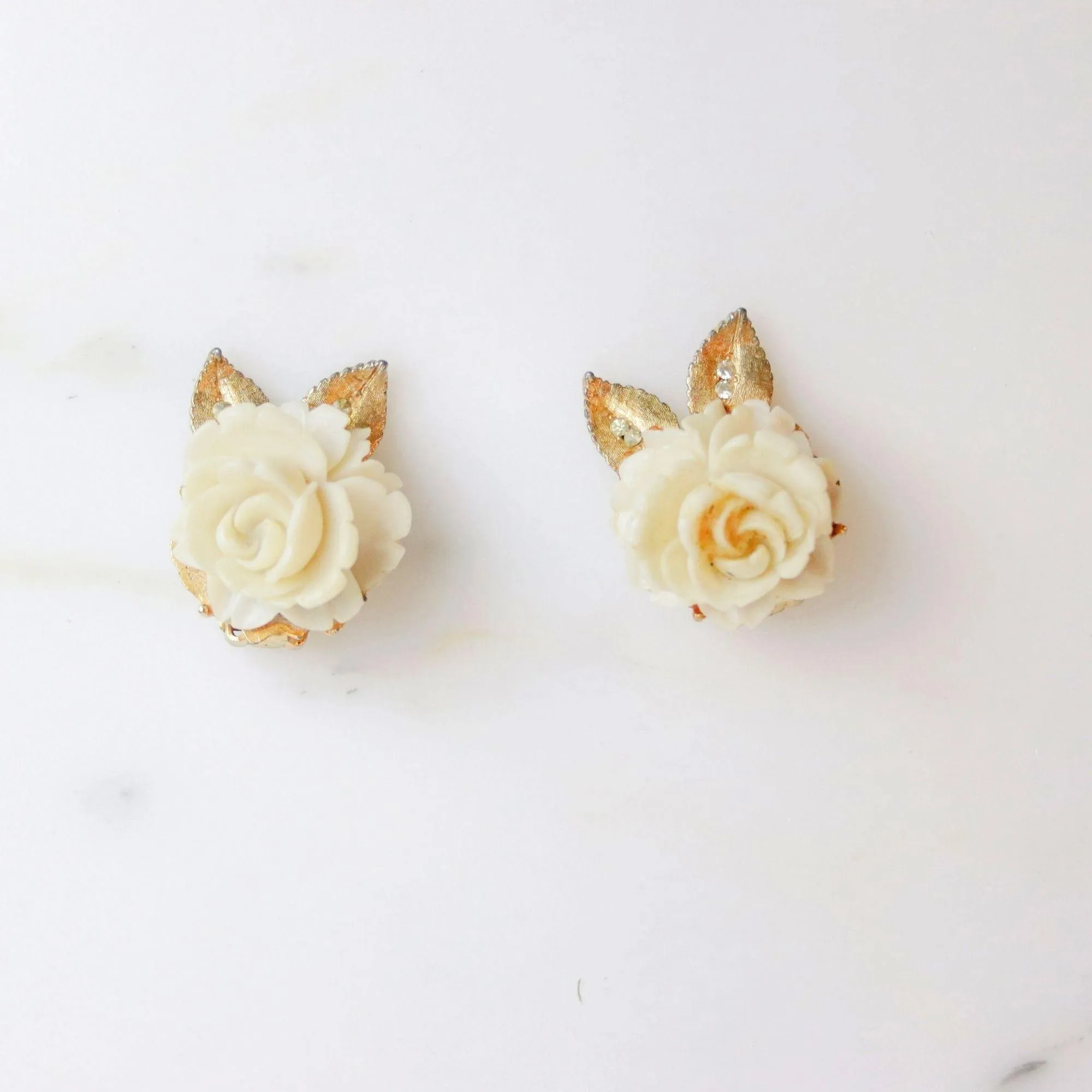 Vintage BSK White Rose Statement Earrings
