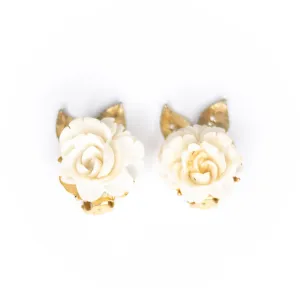 Vintage BSK White Rose Statement Earrings