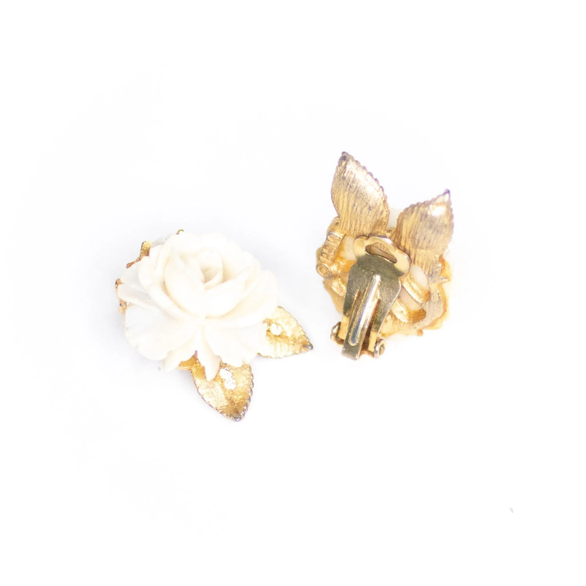Vintage BSK White Rose Statement Earrings