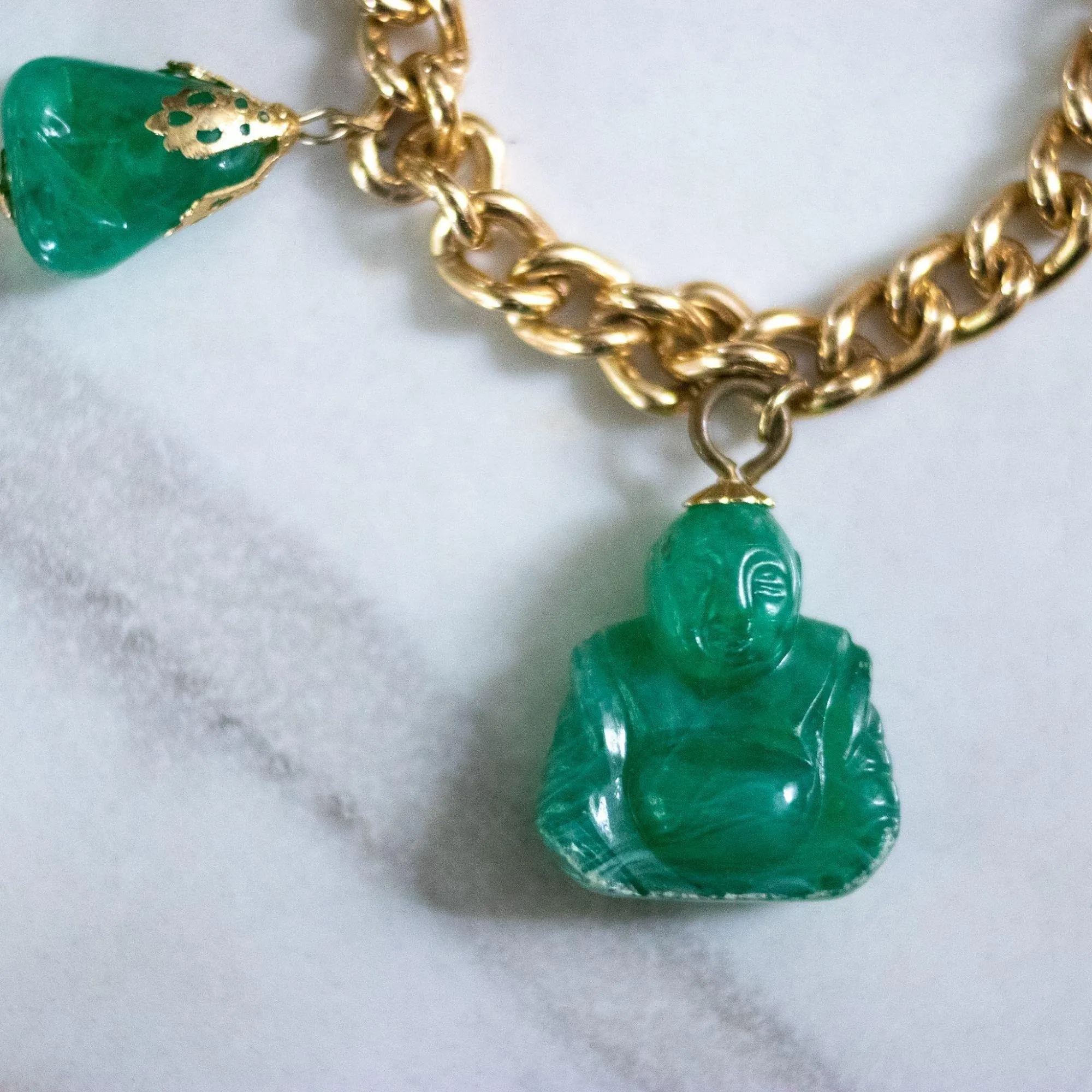 Vintage Chunky Buddha Lucite Charm Bracelet