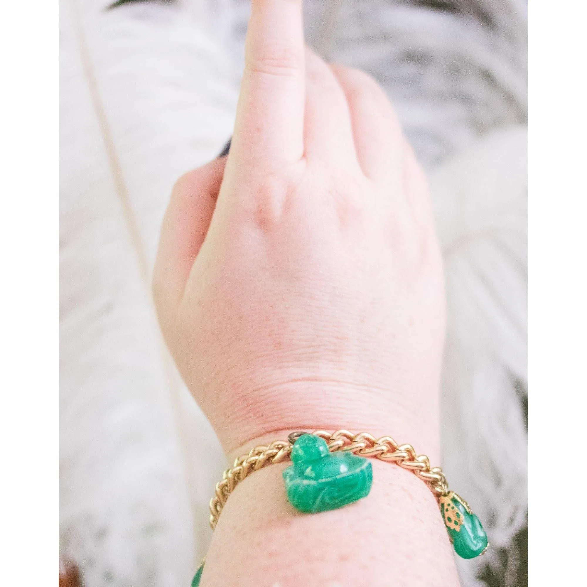 Vintage Chunky Buddha Lucite Charm Bracelet